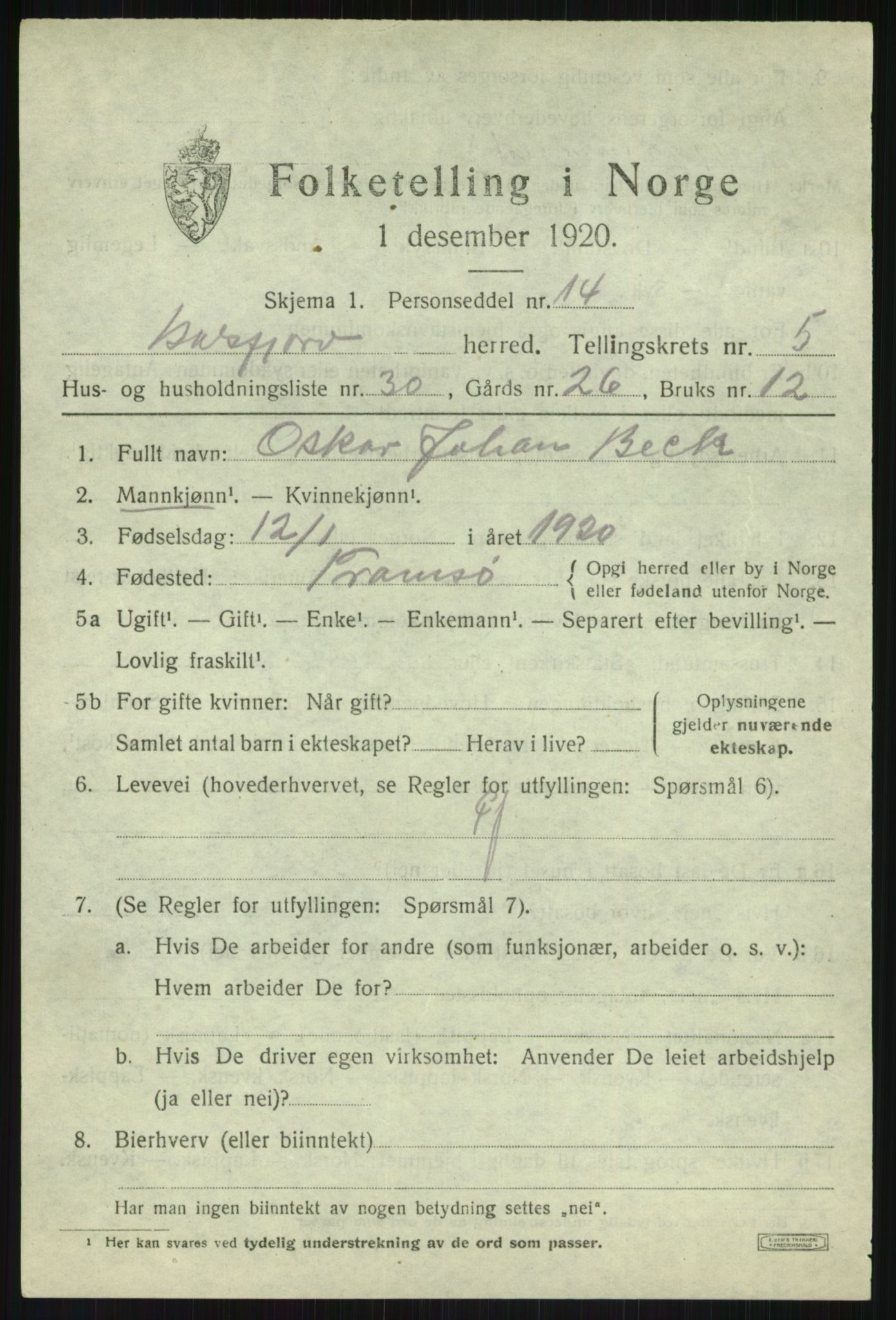 SATØ, Folketelling 1920 for 1933 Balsfjord herred, 1920, s. 3528