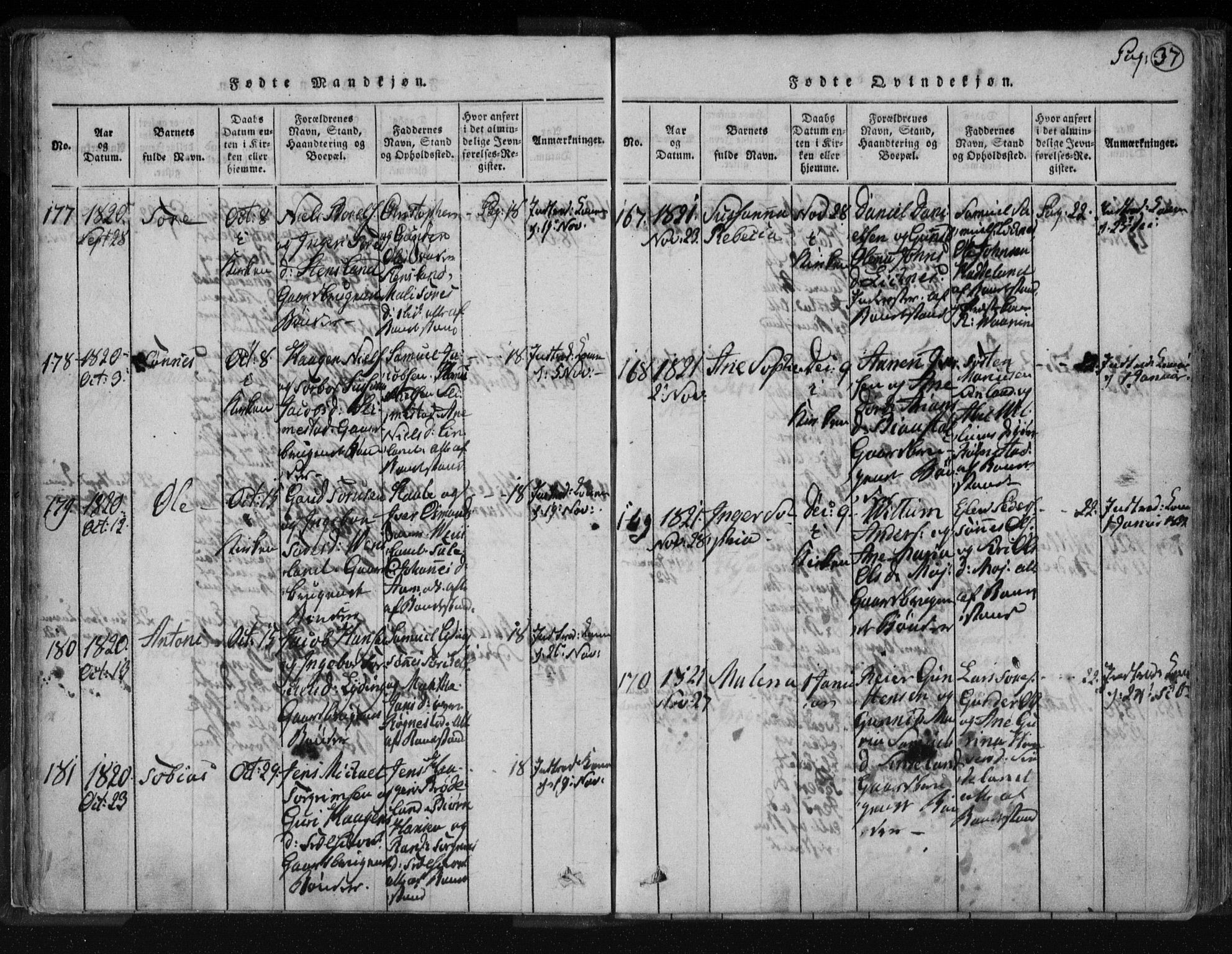 Kvinesdal sokneprestkontor, SAK/1111-0026/F/Fa/Fab/L0003: Ministerialbok nr. A 3, 1815-1829, s. 37