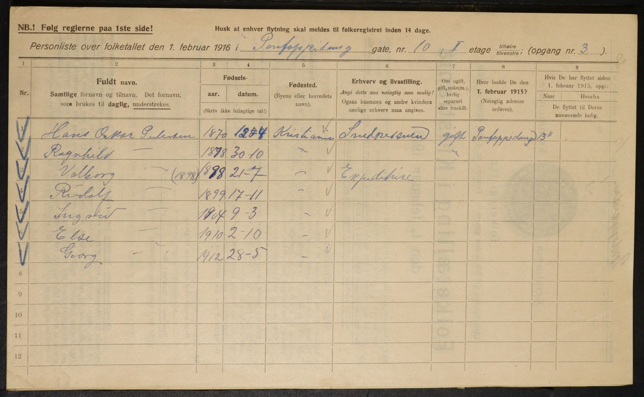 OBA, Kommunal folketelling 1.2.1916 for Kristiania, 1916, s. 82877