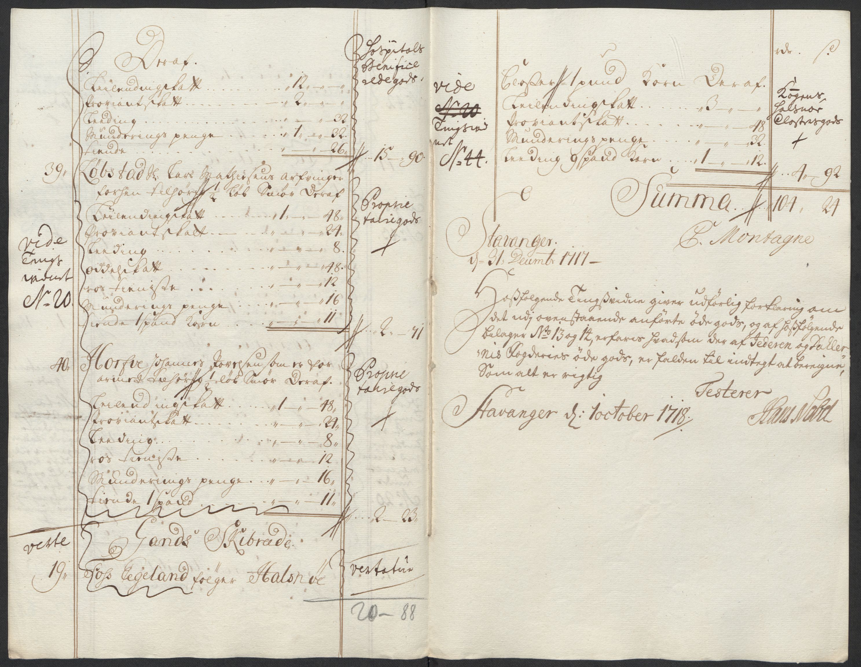 Rentekammeret inntil 1814, Reviderte regnskaper, Fogderegnskap, RA/EA-4092/R46/L2742: Fogderegnskap Jæren og Dalane, 1717, s. 164