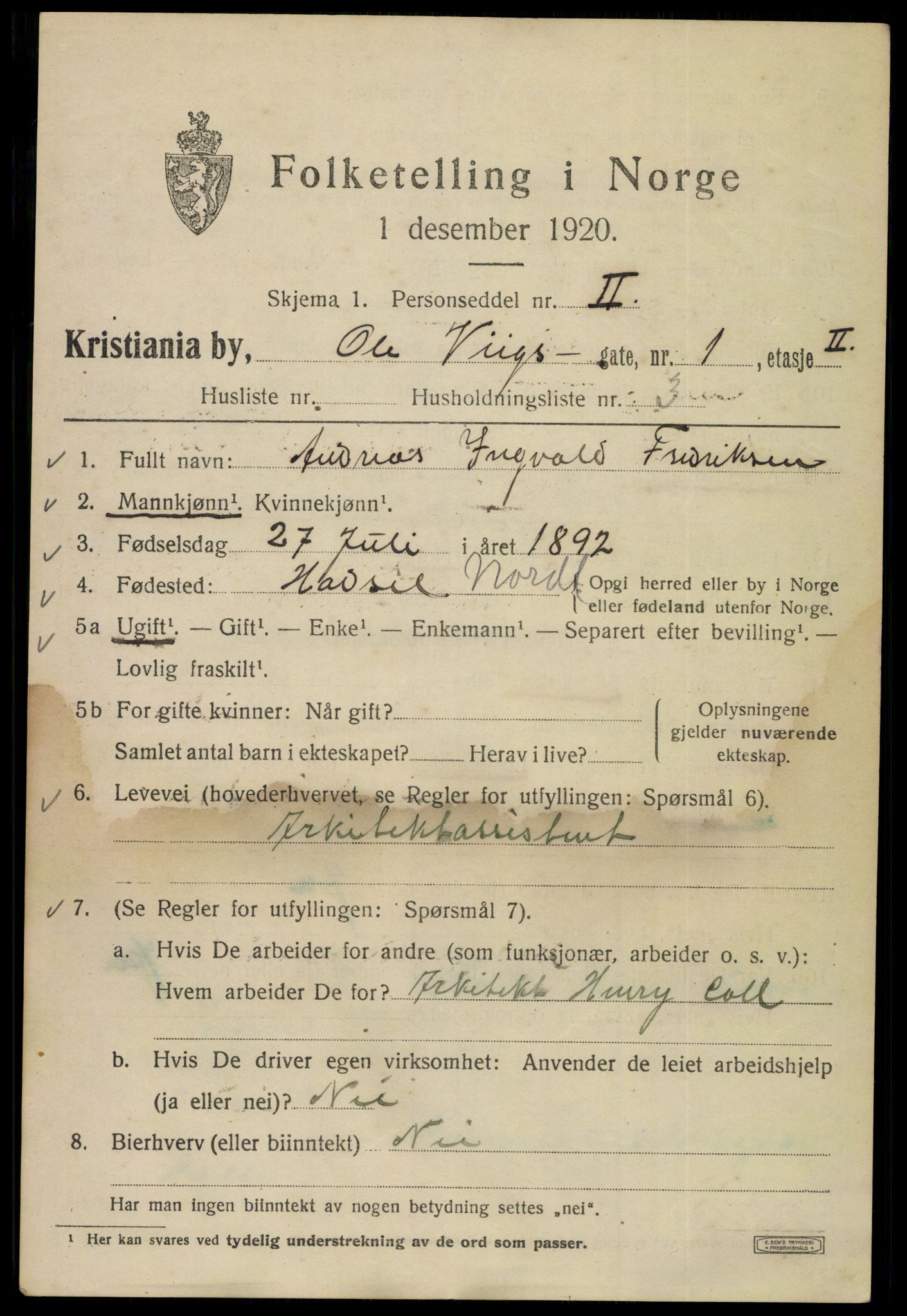 SAO, Folketelling 1920 for 0301 Kristiania kjøpstad, 1920, s. 432941