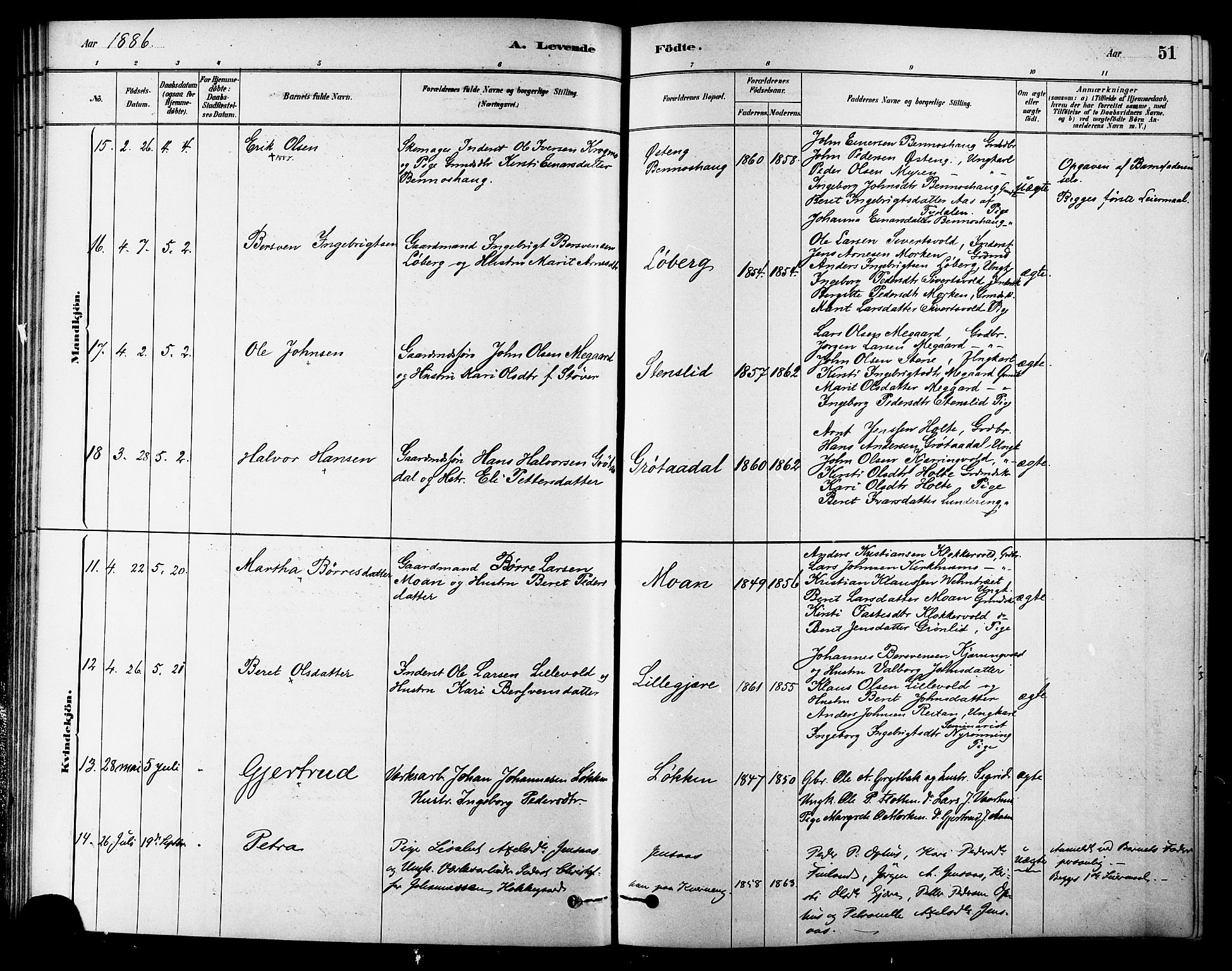 Ministerialprotokoller, klokkerbøker og fødselsregistre - Sør-Trøndelag, AV/SAT-A-1456/686/L0983: Ministerialbok nr. 686A01, 1879-1890, s. 51