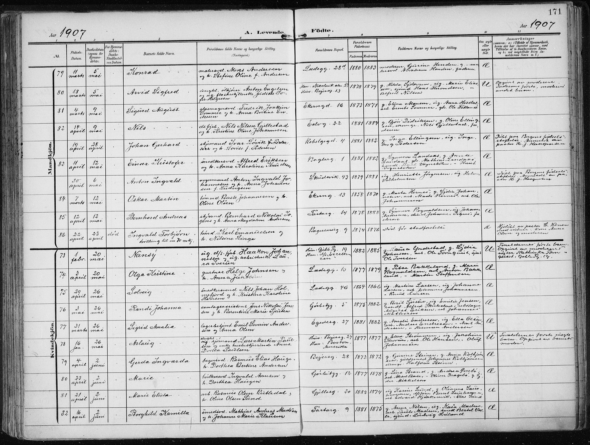 Sandviken Sokneprestembete, AV/SAB-A-77601/H/Ha/L0006: Ministerialbok nr. B 3, 1901-1912, s. 171
