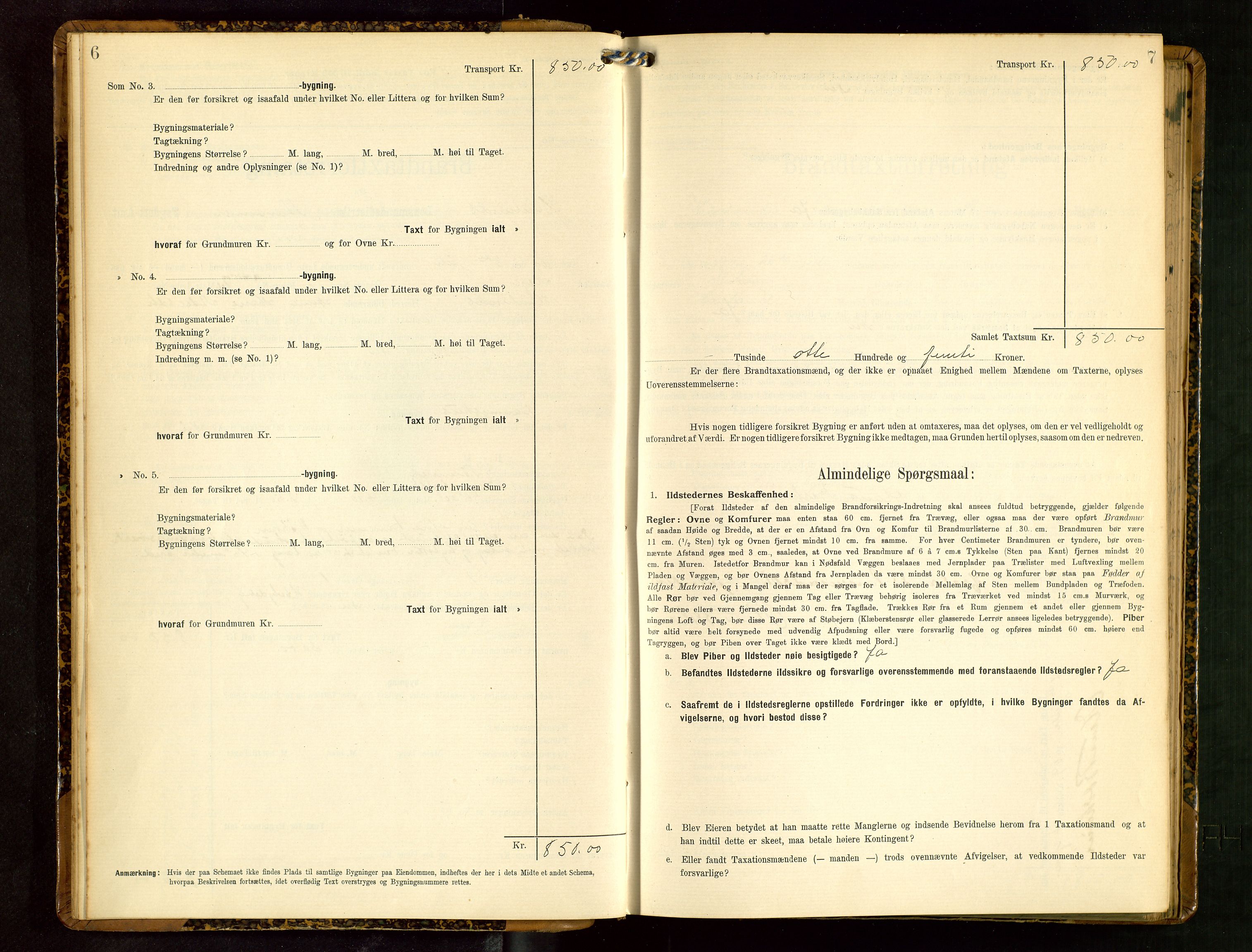 Håland lensmannskontor, SAST/A-100100/Gob/L0003: Branntakstprotokoll - skjematakst. Register i boken., 1909-1910, s. 6-7