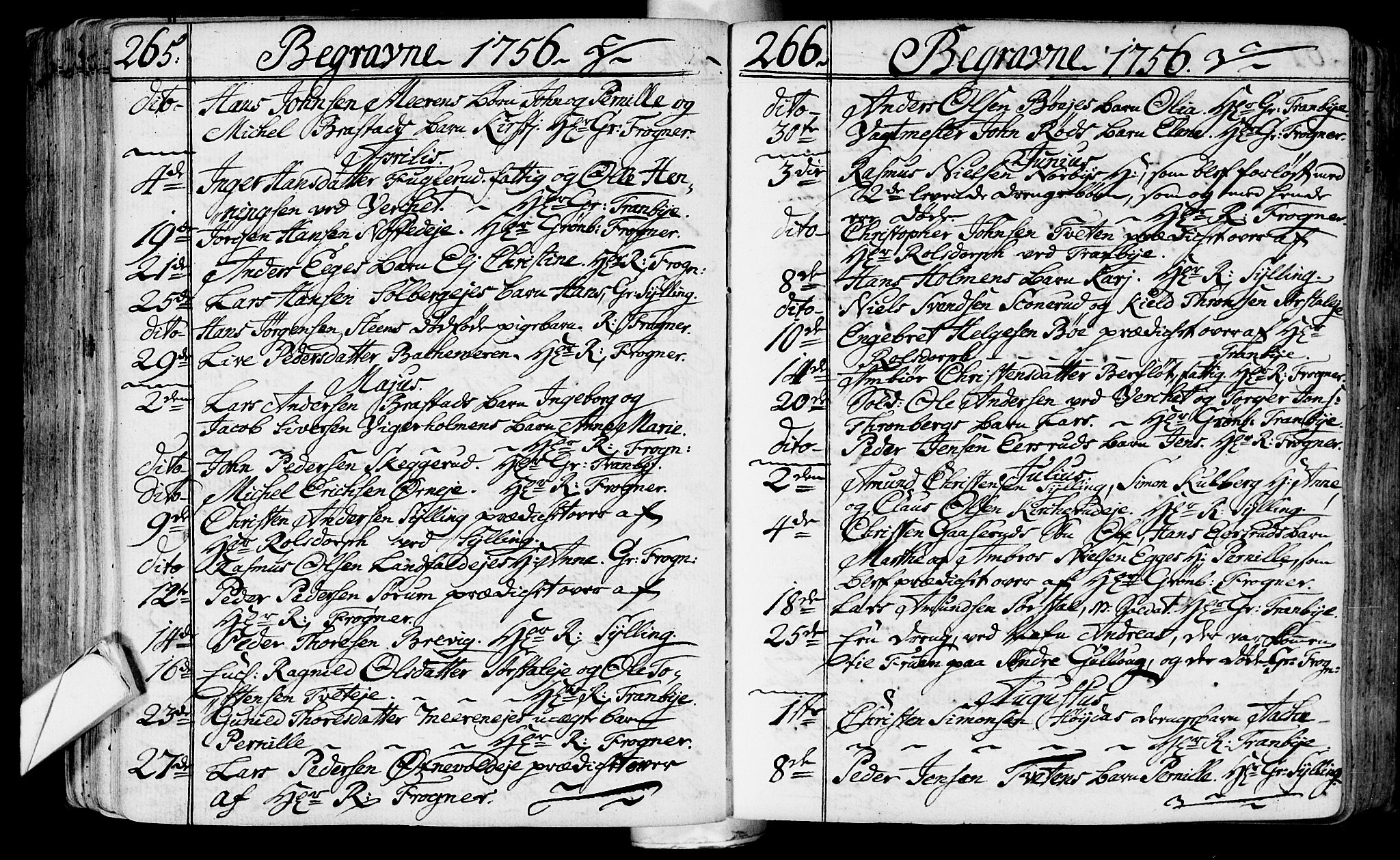 Lier kirkebøker, SAKO/A-230/F/Fa/L0004: Ministerialbok nr. I 4, 1749-1764, s. 265-266