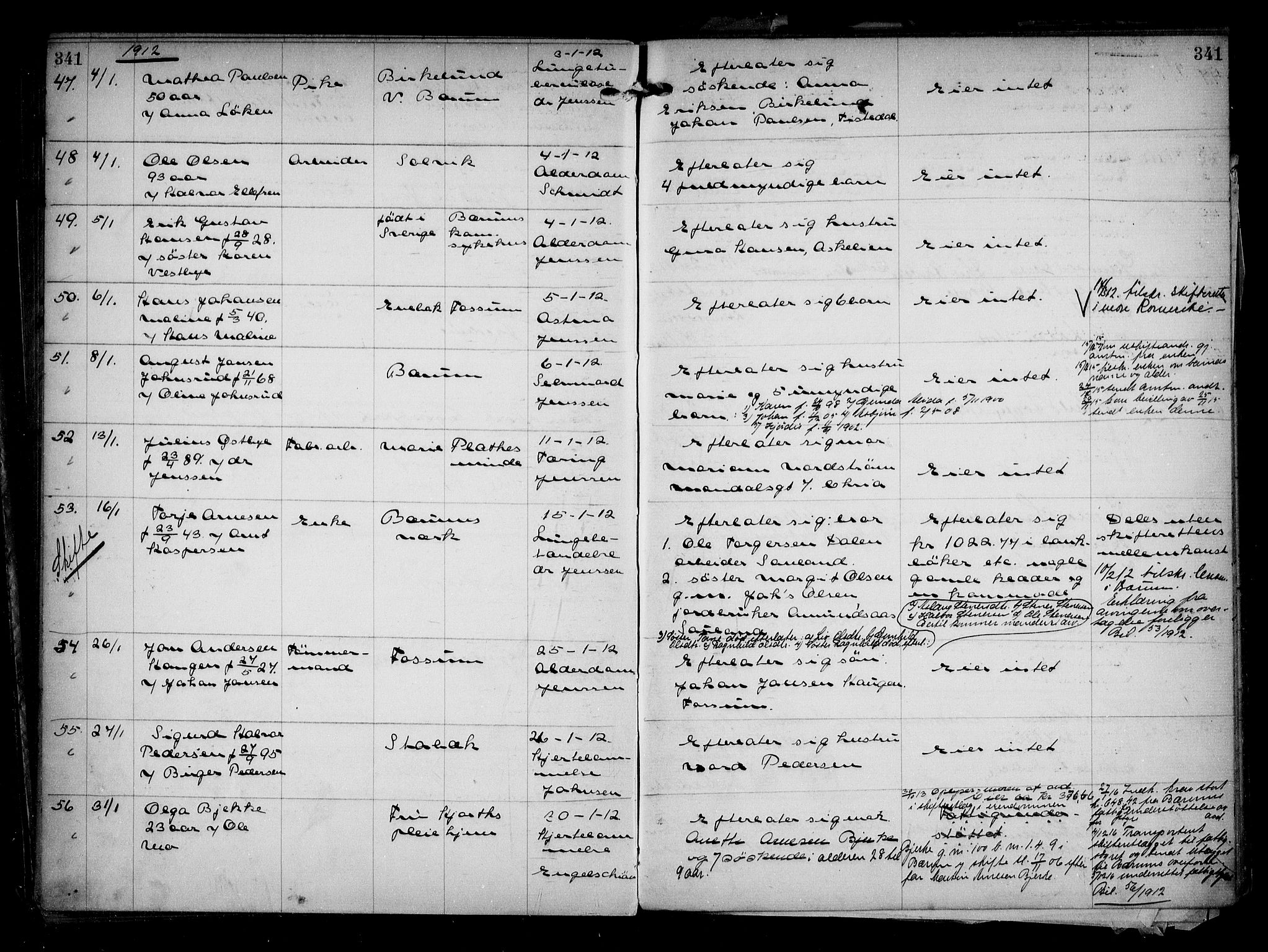 Aker kriminaldommer, skifte- og auksjonsforvalterembete, AV/SAO-A-10452/H/Hb/Hba/Hbaa/L0002: Dødsfallsprotokoll, 1907-1912, s. 341