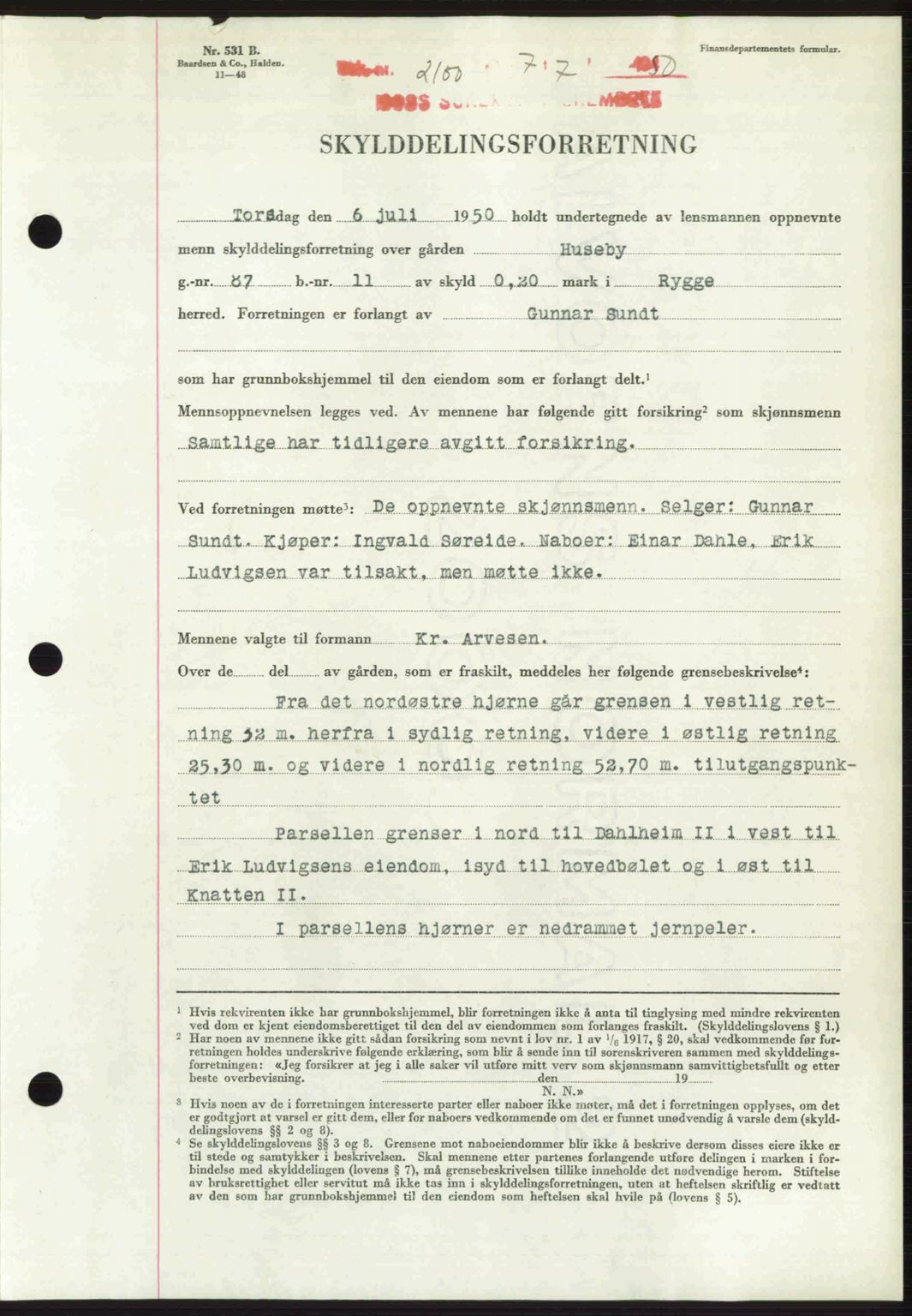 Moss sorenskriveri, SAO/A-10168: Pantebok nr. A26, 1950-1950, Dagboknr: 2100/1950