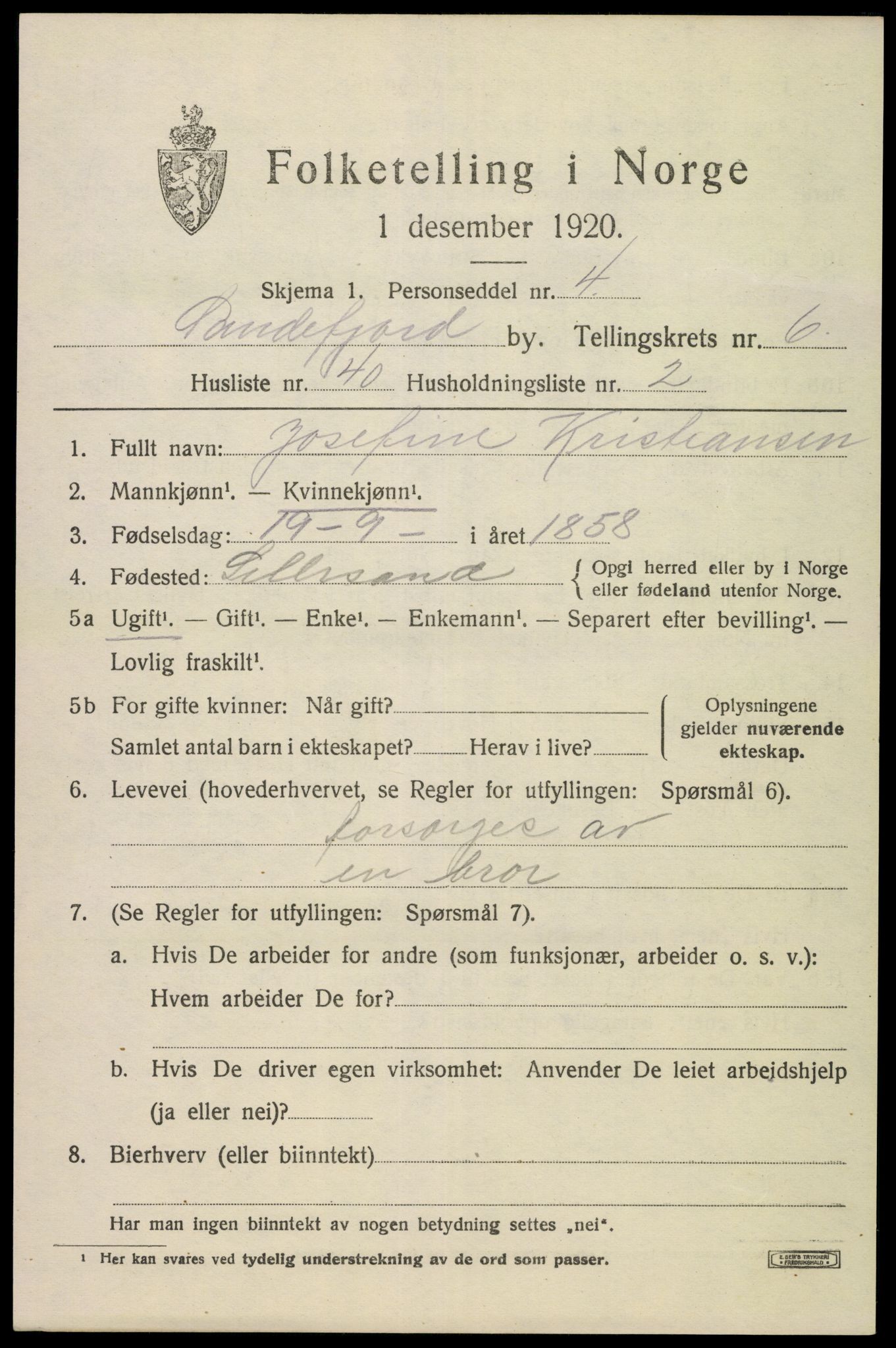 SAKO, Folketelling 1920 for 0706 Sandefjord kjøpstad, 1920, s. 10366