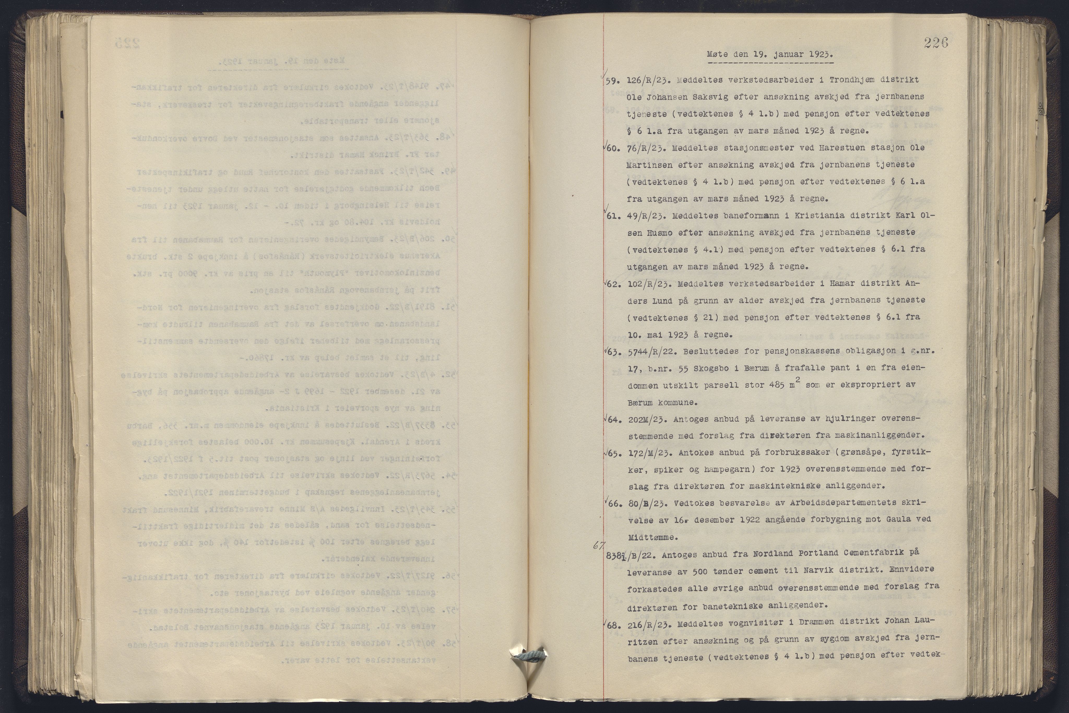 Norges statsbaner, Administrasjons- økonomi- og personalavdelingen, AV/RA-S-3412/A/Aa/L0019: Forhandlingsprotokoll, 1922-1924, s. 226