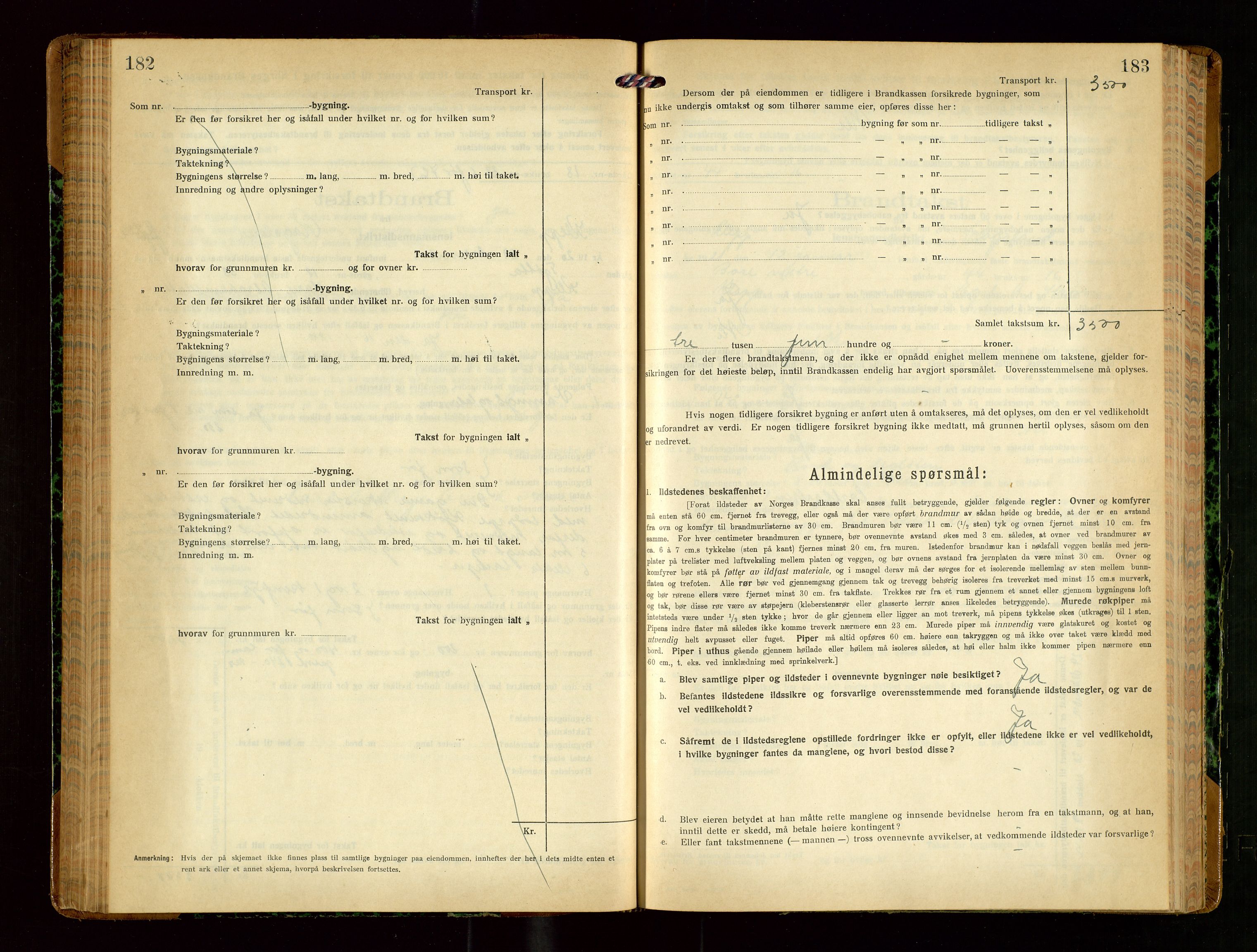 Klepp lensmannskontor, AV/SAST-A-100163/Goc/L0010: "Brandtakstprotokoll" m/register, 1919-1924, s. 182-183