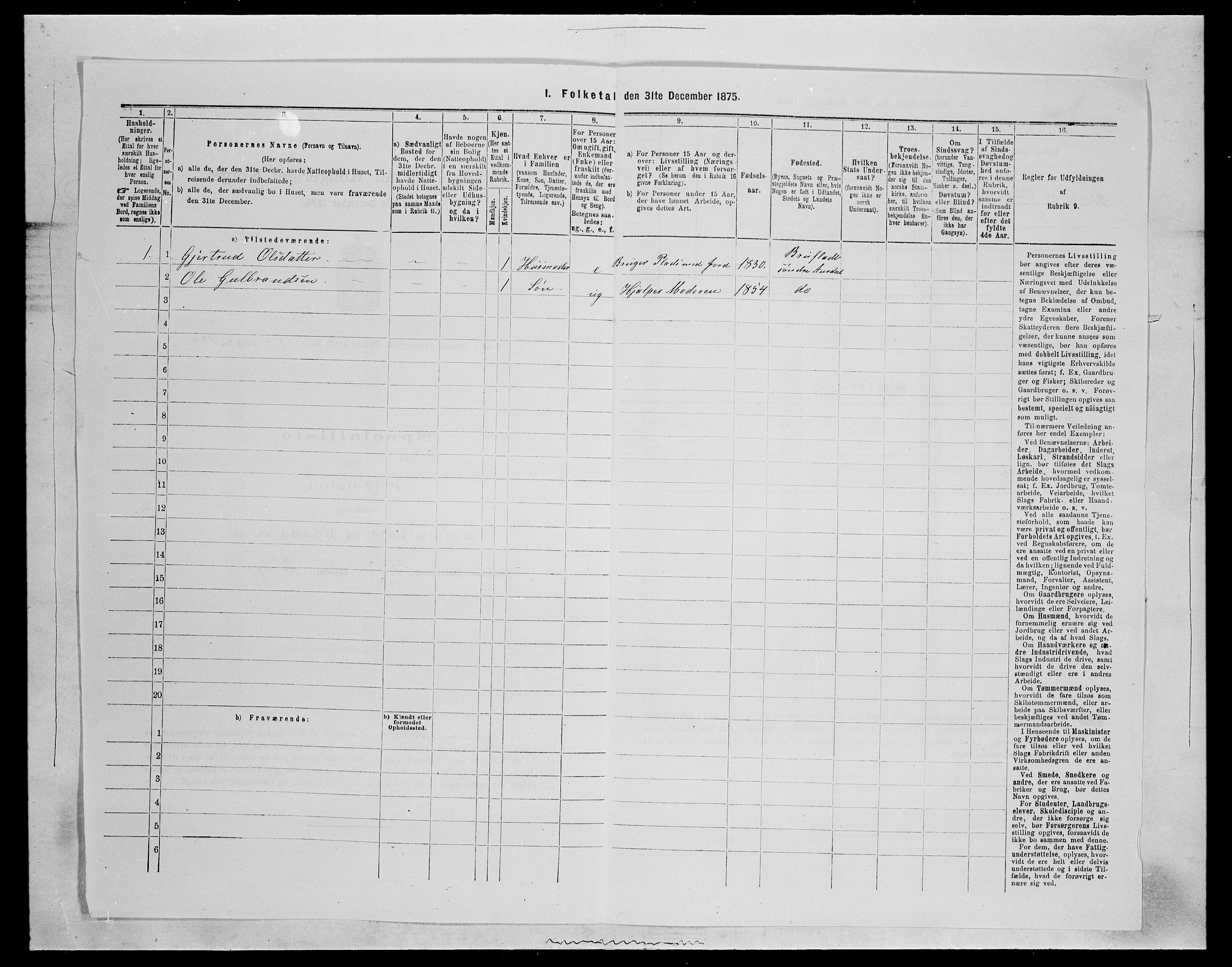 SAH, Folketelling 1875 for 0540P Sør-Aurdal prestegjeld, 1875, s. 1489