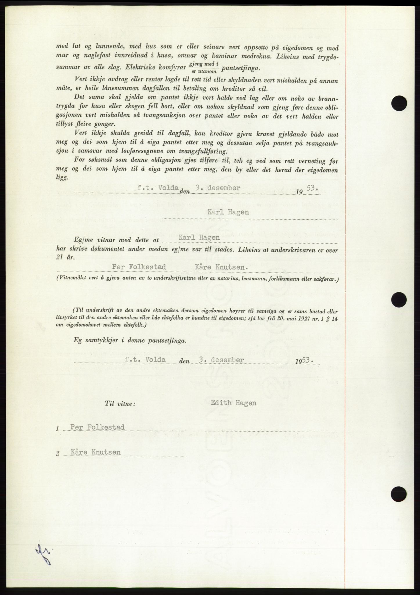 Søre Sunnmøre sorenskriveri, AV/SAT-A-4122/1/2/2C/L0124: Pantebok nr. 12B, 1953-1954, Dagboknr: 3165/1953