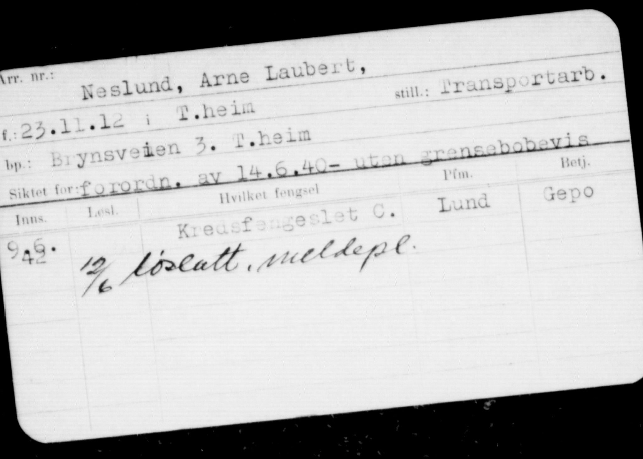 Befehlshaber der Sicherheitspolizei und des SD, AV/RA-RAFA-5969/F/Fc/L0009: Fangeregister Falstad: Neslund og Nest - P, 1941-1945