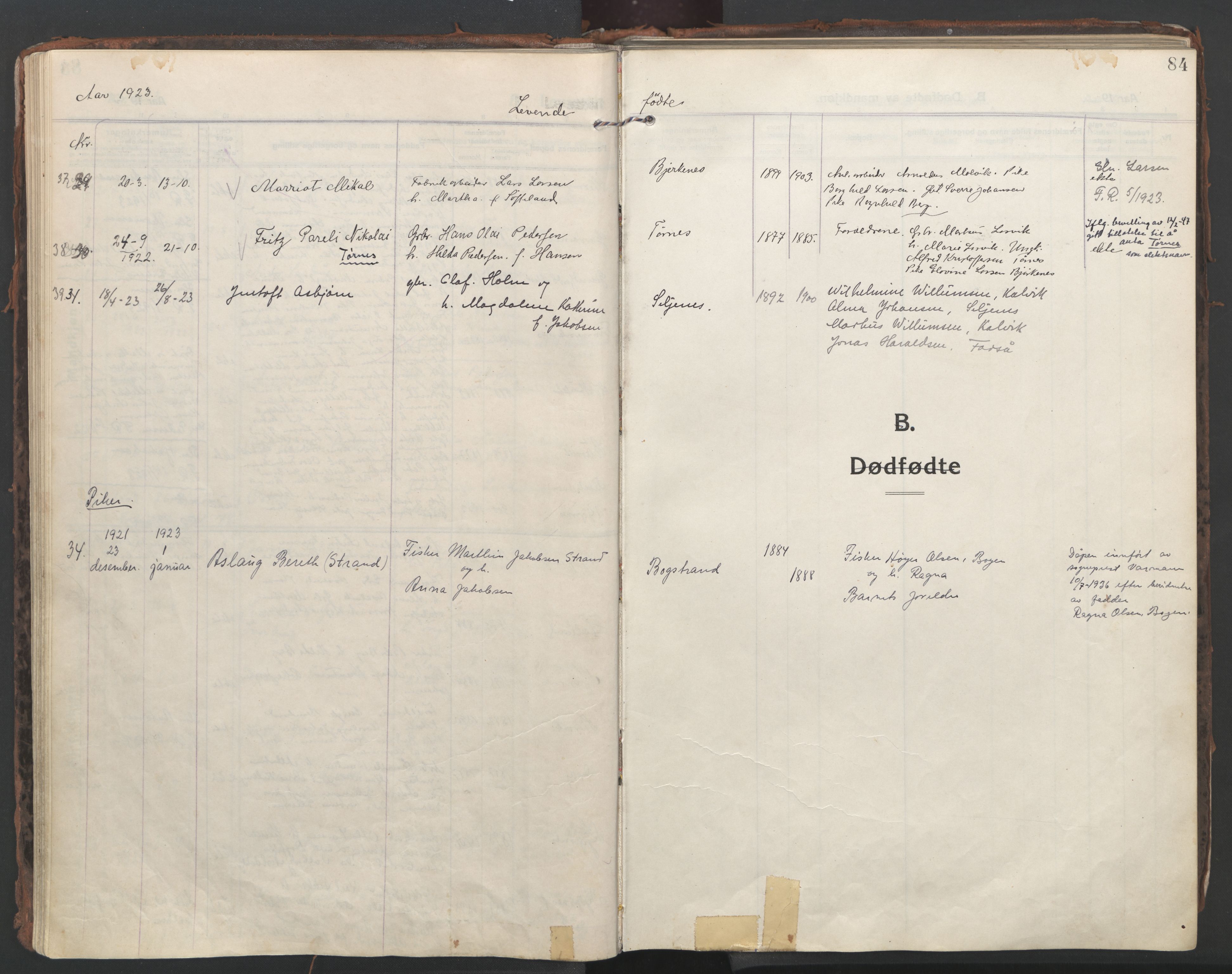 Ministerialprotokoller, klokkerbøker og fødselsregistre - Nordland, AV/SAT-A-1459/861/L0872: Ministerialbok nr. 861A07, 1915-1924, s. 84