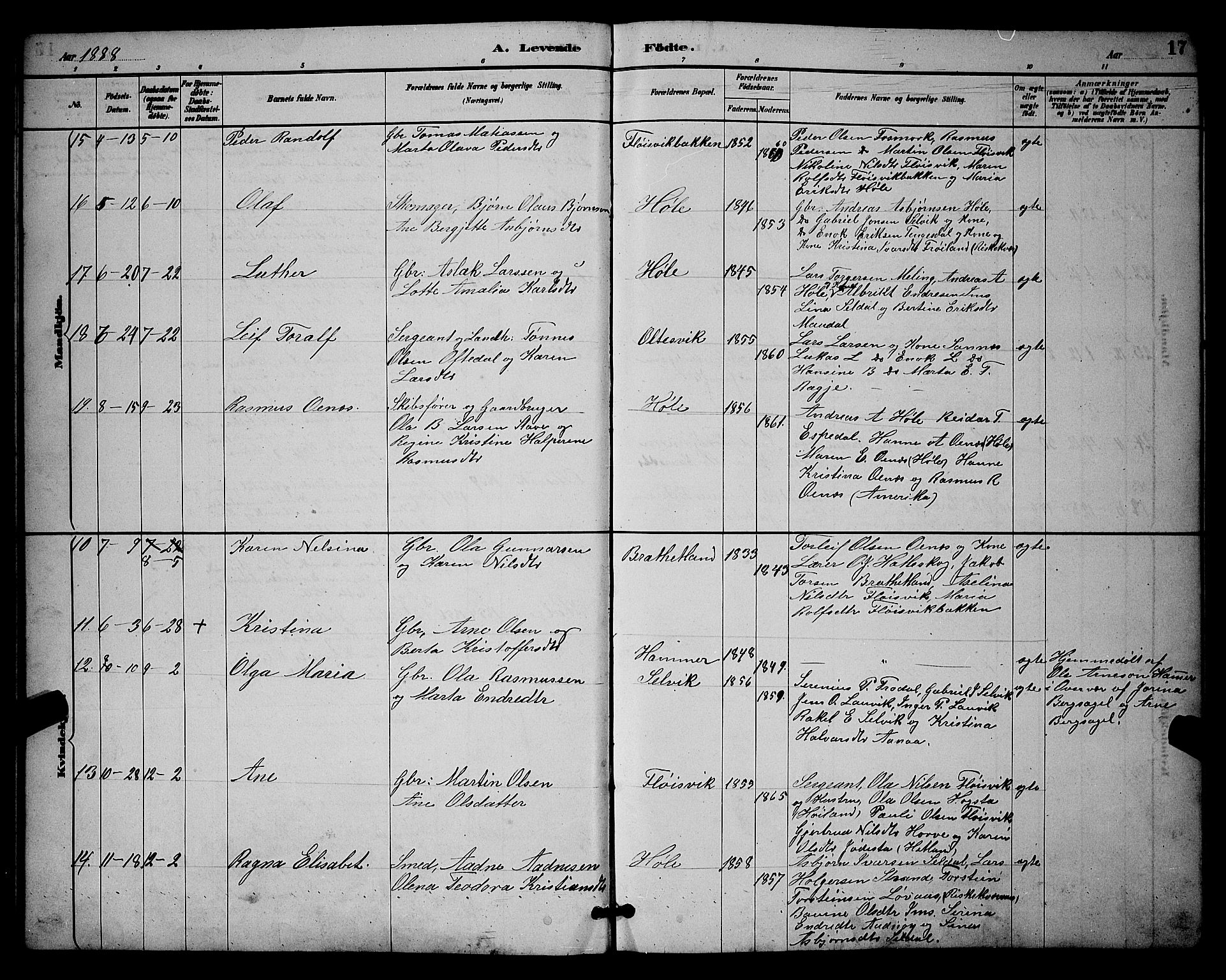 Høgsfjord sokneprestkontor, SAST/A-101624/H/Ha/Hab/L0003: Klokkerbok nr. B 3, 1886-1905, s. 17