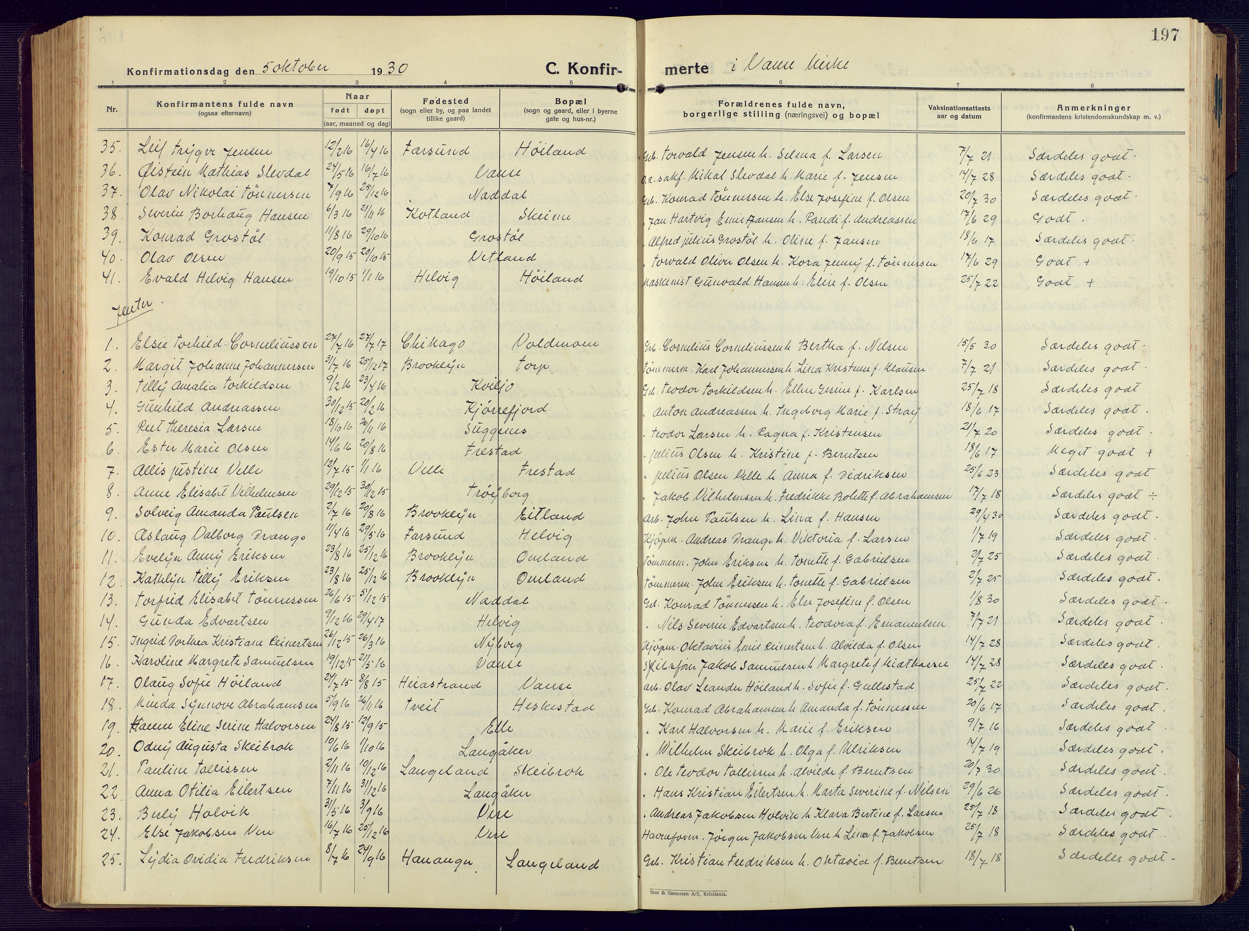 Lista sokneprestkontor, AV/SAK-1111-0027/F/Fb/L0006: Klokkerbok nr. B 6, 1924-1947, s. 197