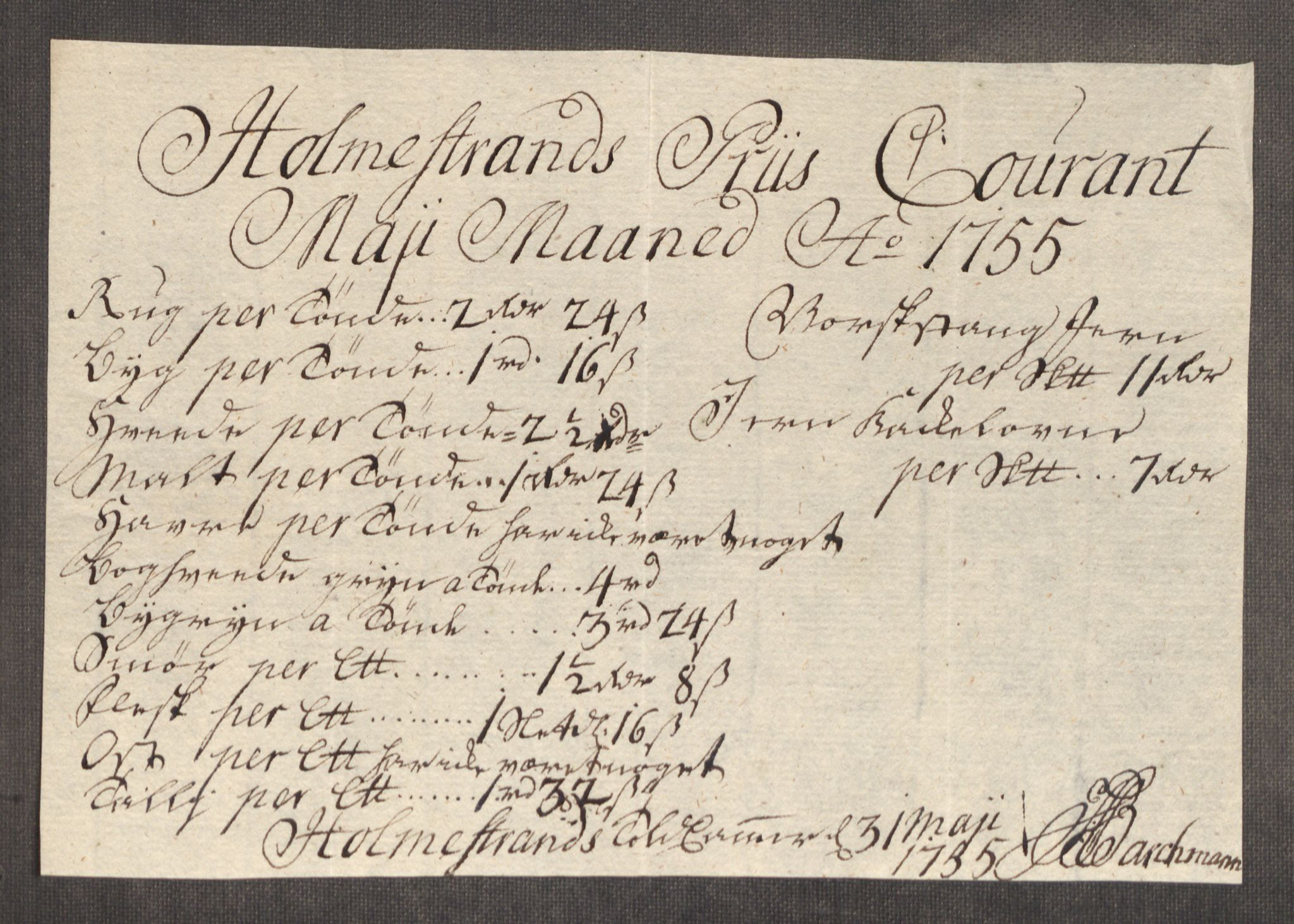 Rentekammeret inntil 1814, Realistisk ordnet avdeling, AV/RA-EA-4070/Oe/L0005: [Ø1]: Priskuranter, 1753-1757, s. 456