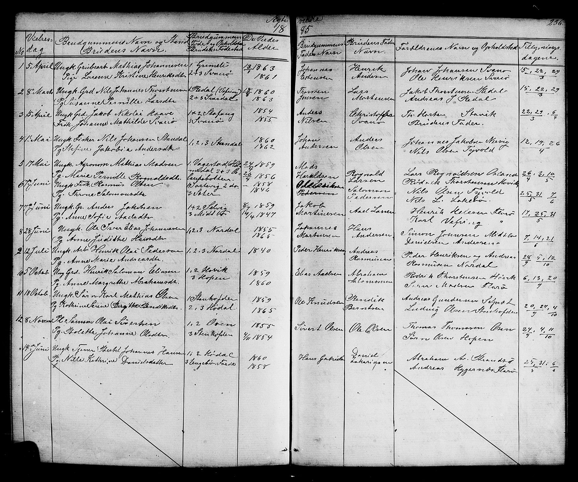 Kinn sokneprestembete, AV/SAB-A-80801/H/Hab/Habc/L0002: Klokkerbok nr. C 2, 1869-1918, s. 236