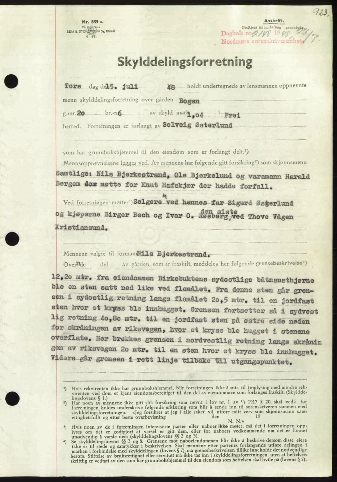 Nordmøre sorenskriveri, SAT/A-4132/1/2/2Ca: Pantebok nr. A108, 1948-1948, Dagboknr: 2148/1948