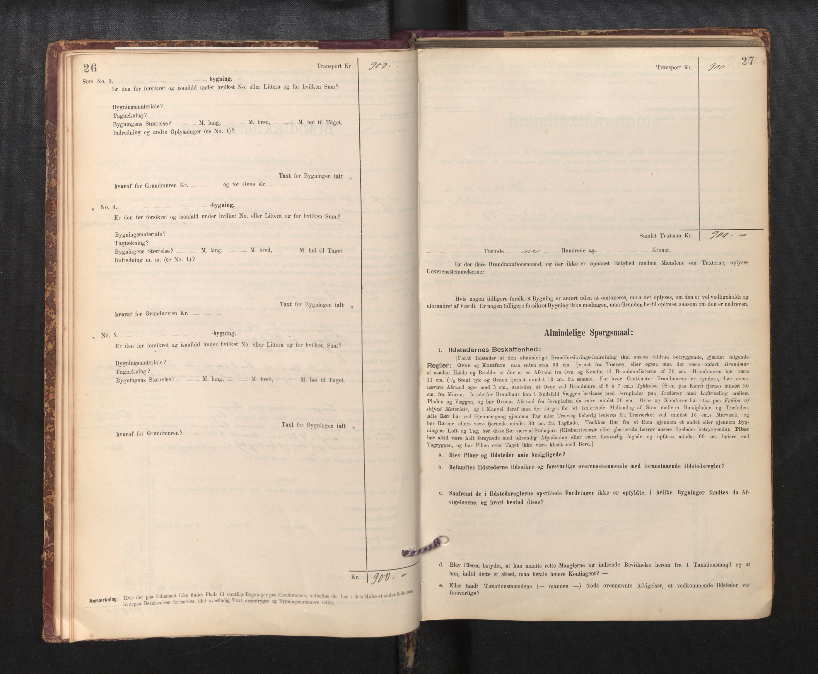 Lensmannen i Sund og Austevoll, AV/SAB-A-35201/0012/L0003: Branntakstprotokoll, skjematakst, 1894-1917, s. 26-27