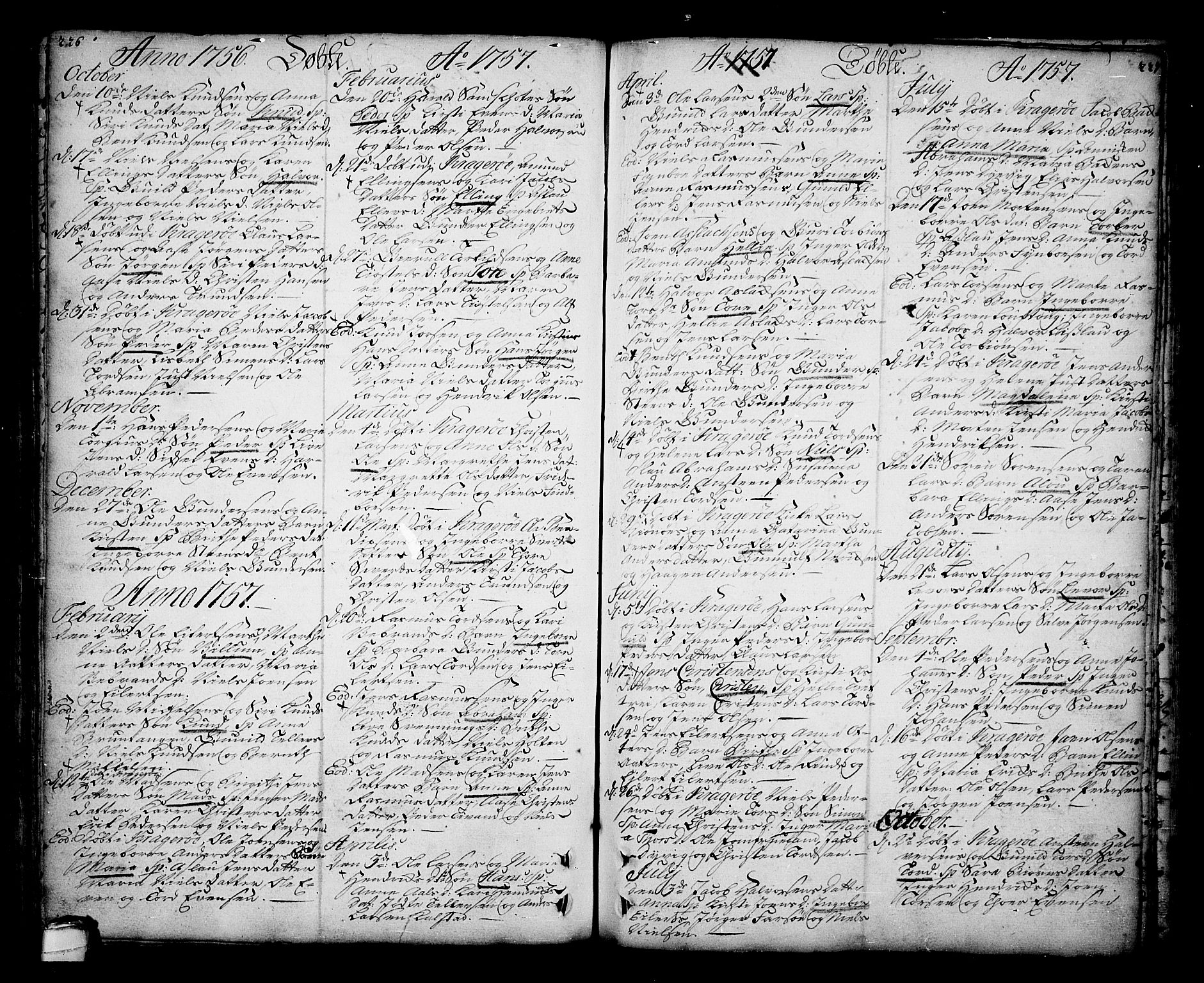 Sannidal kirkebøker, AV/SAKO-A-296/F/Fa/L0001: Ministerialbok nr. 1, 1702-1766, s. 226-227