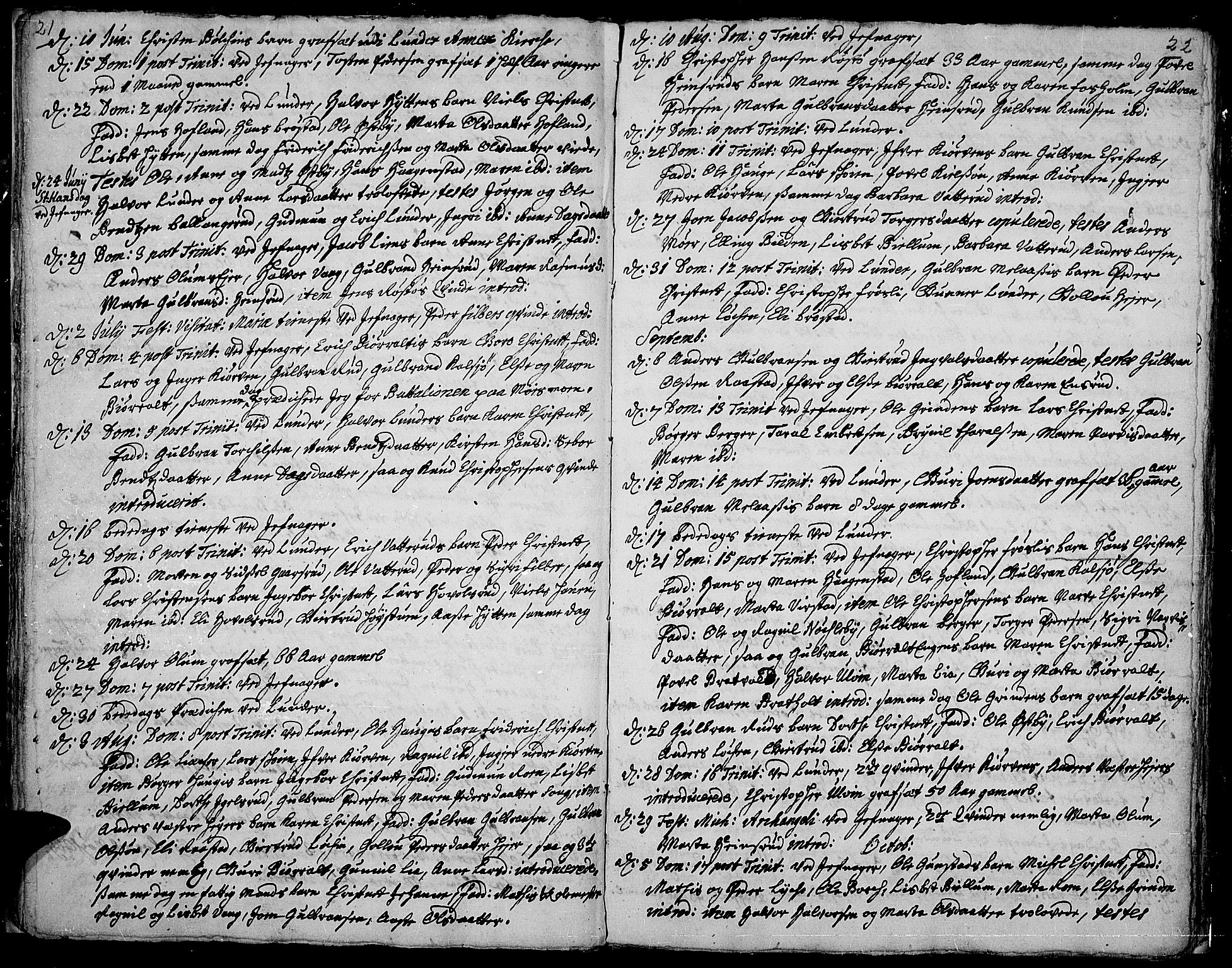 Jevnaker prestekontor, AV/SAH-PREST-116/H/Ha/Haa/L0001: Ministerialbok nr. 1, 1718-1725, s. 21-22