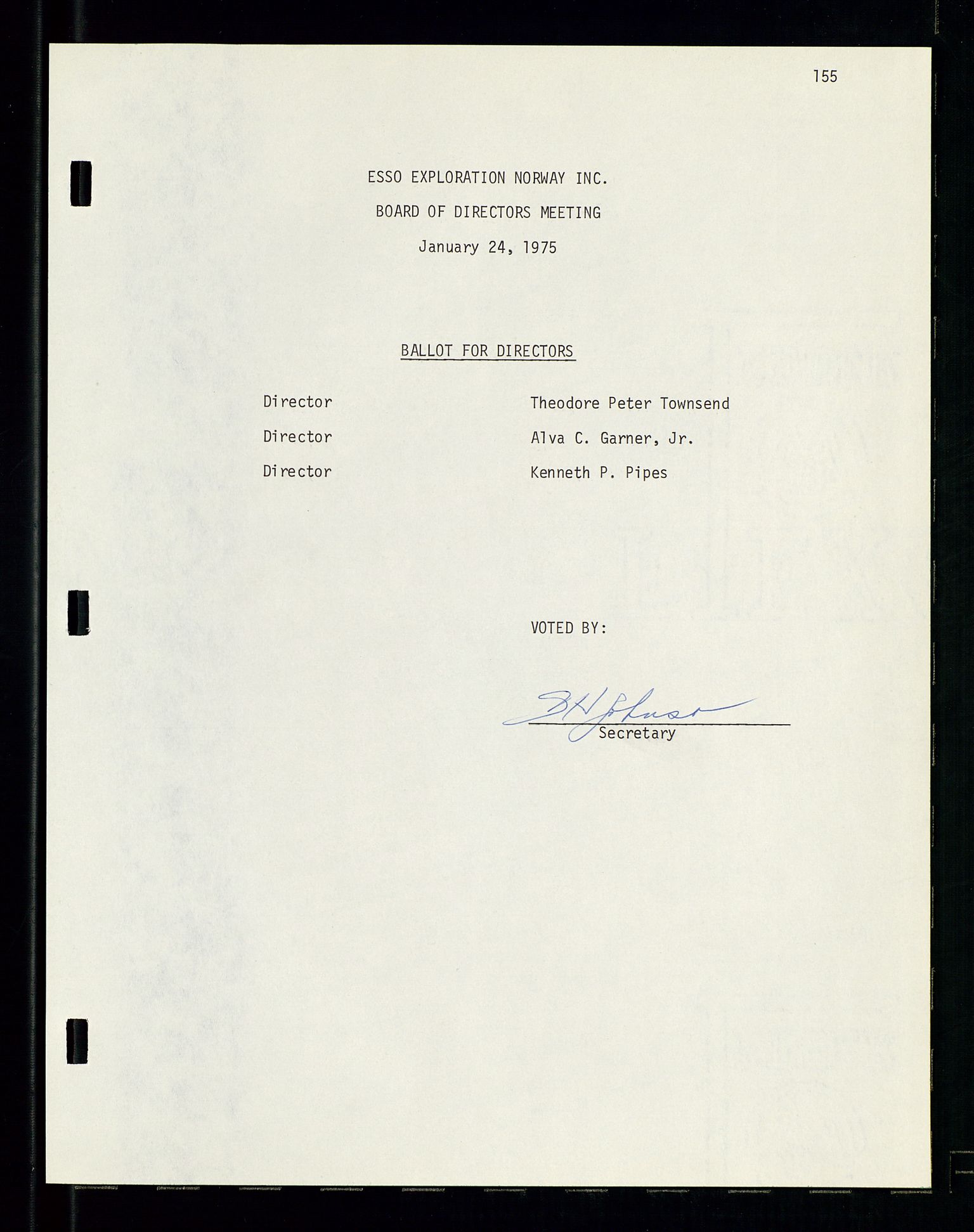 Pa 1512 - Esso Exploration and Production Norway Inc., SAST/A-101917/A/Aa/L0001/0001: Styredokumenter / Corporate records, By-Laws, Board meeting minutes, Incorporations, 1965-1975, s. 155