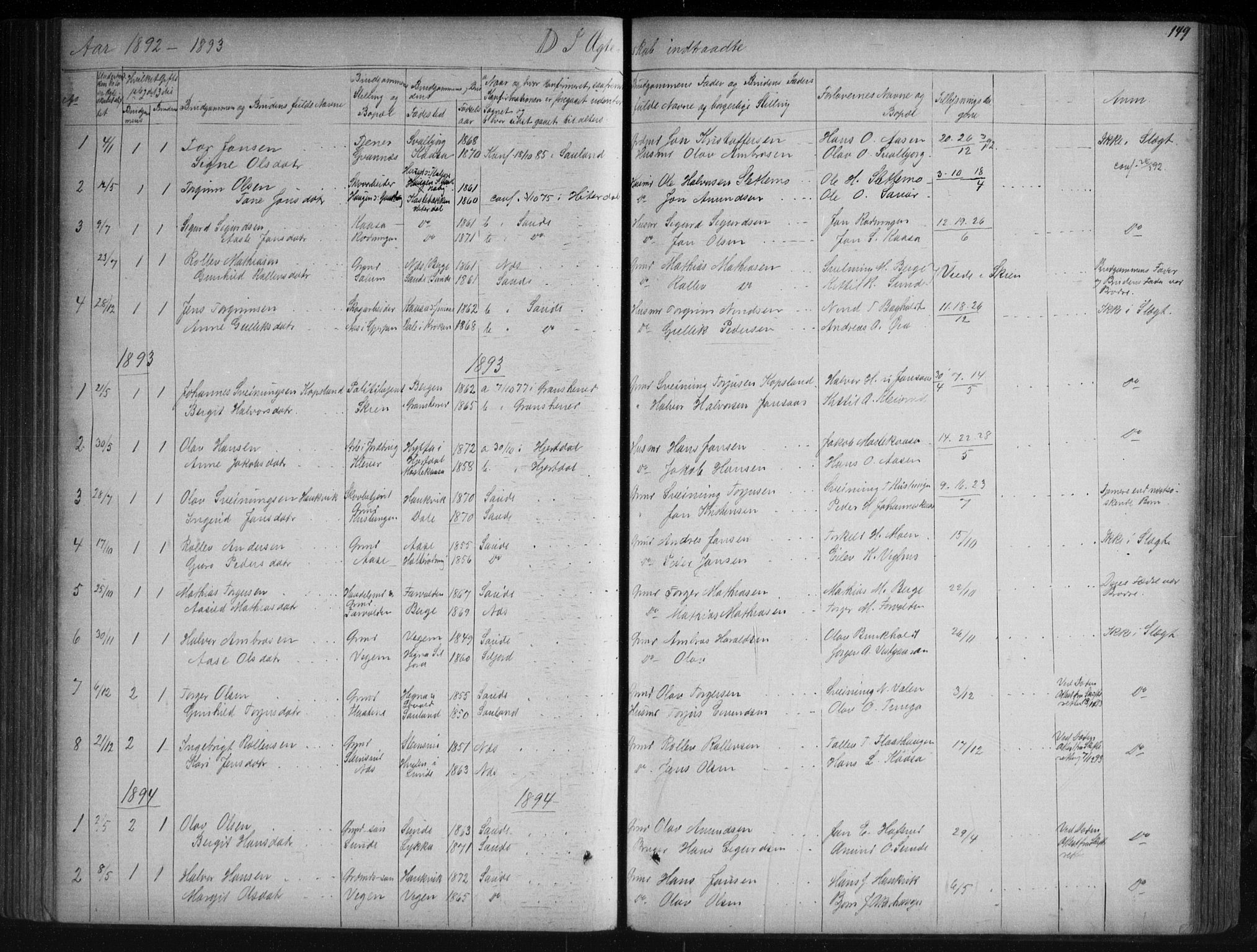 Sauherad kirkebøker, AV/SAKO-A-298/G/Ga/L0003: Klokkerbok nr. I 3, 1866-1905, s. 149