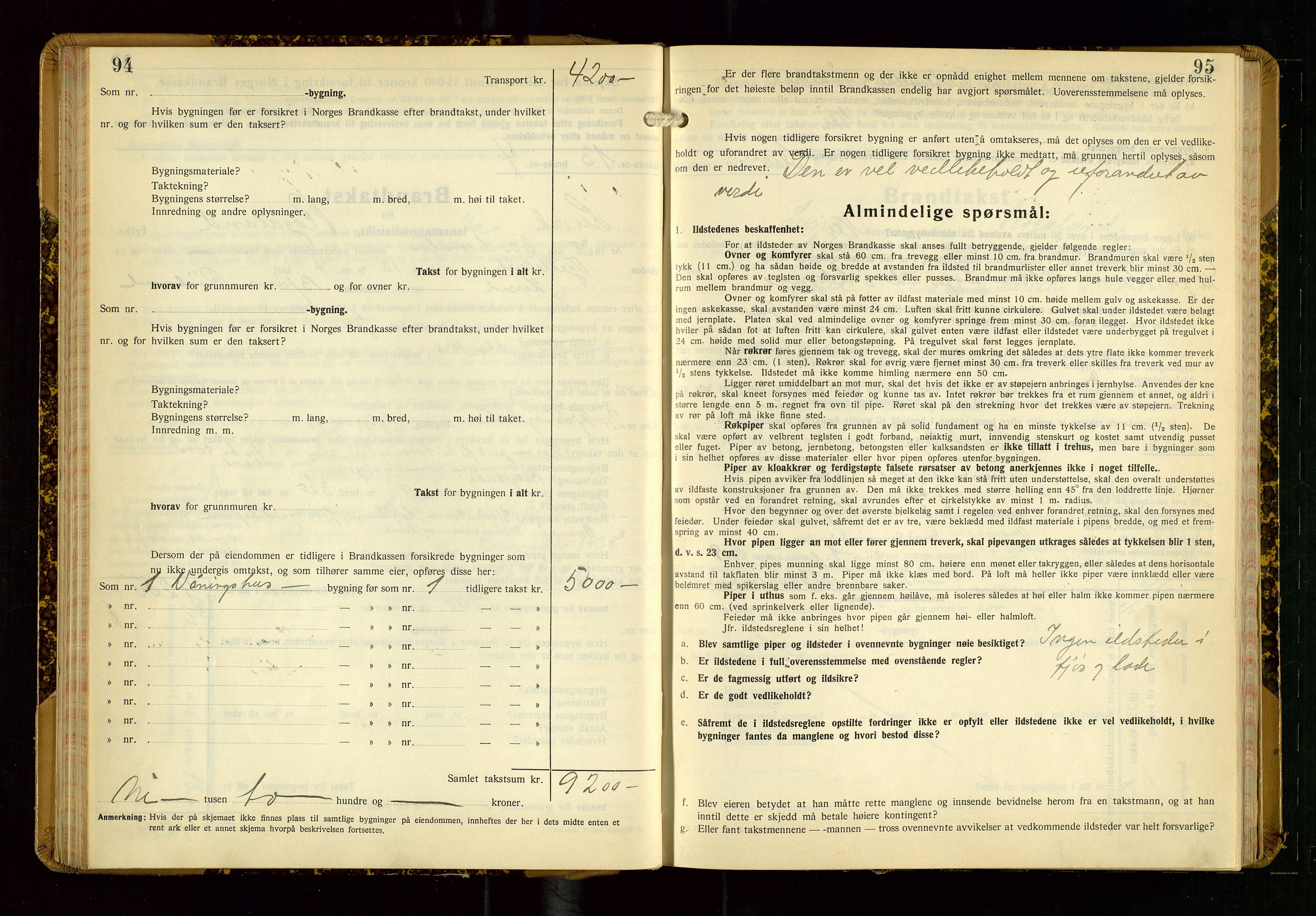 Lund lensmannskontor, AV/SAST-A-100303/Gob/L0006: "Brandtakstprotokoll", 1938-1951, s. 94-95