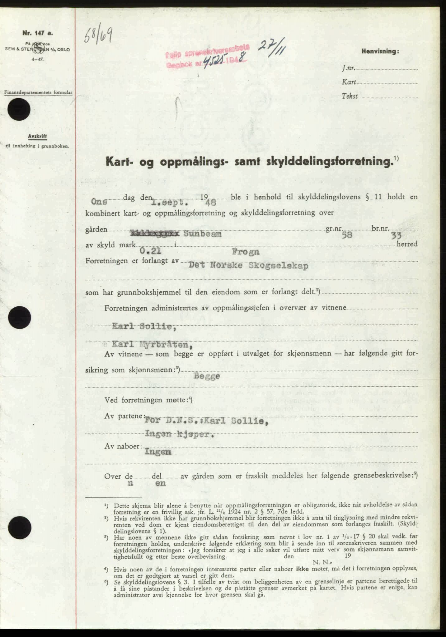 Follo sorenskriveri, SAO/A-10274/G/Ga/Gaa/L0085: Pantebok nr. I 85, 1948-1948, Dagboknr: 4525/1948