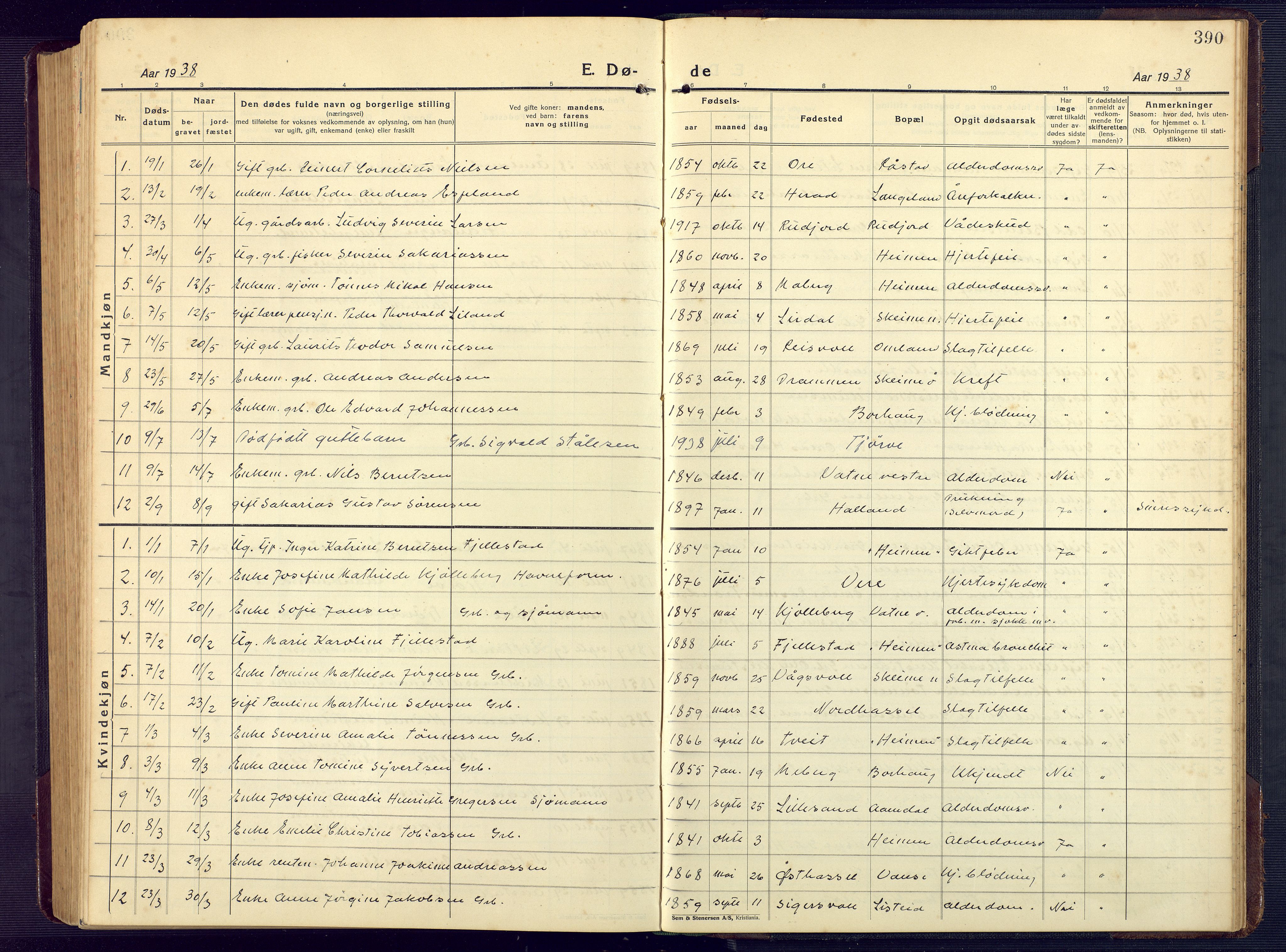 Lista sokneprestkontor, SAK/1111-0027/F/Fb/L0006: Klokkerbok nr. B 6, 1924-1947, s. 390