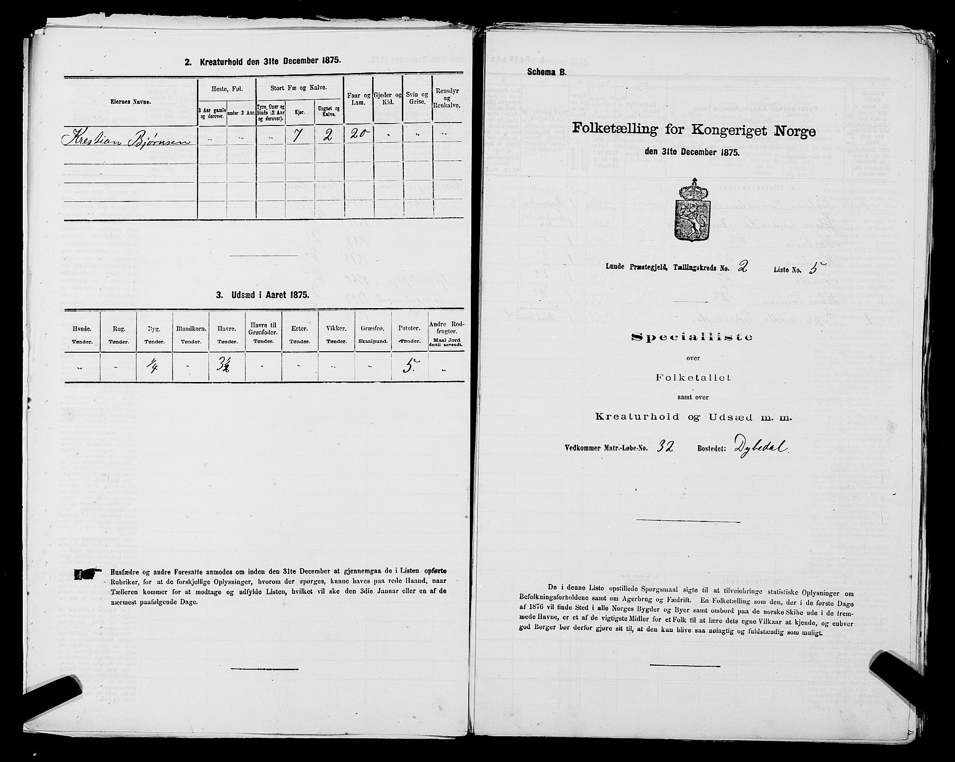 SAST, Folketelling 1875 for 1112P Lund prestegjeld, 1875, s. 115