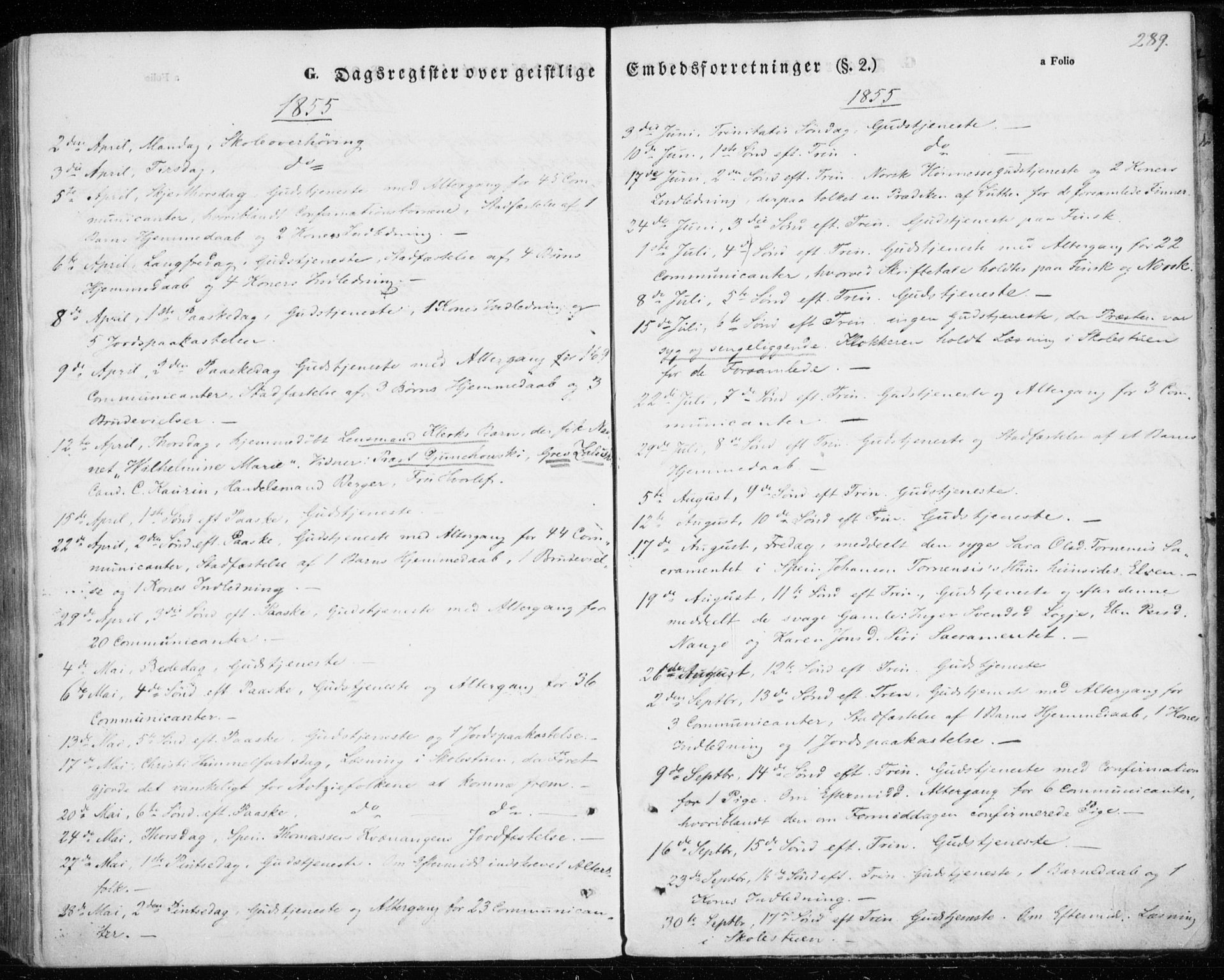 Kautokeino sokneprestembete, SATØ/S-1340/H/Ha/L0002.kirke: Ministerialbok nr. 2, 1843-1861, s. 289
