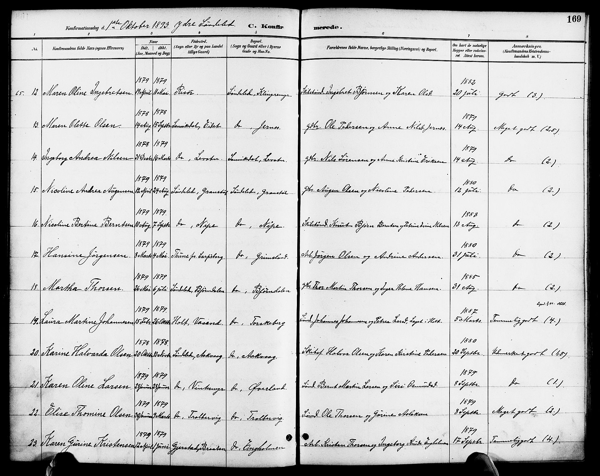 Søndeled sokneprestkontor, AV/SAK-1111-0038/F/Fa/L0005: Ministerialbok nr. A 5, 1889-1899, s. 169