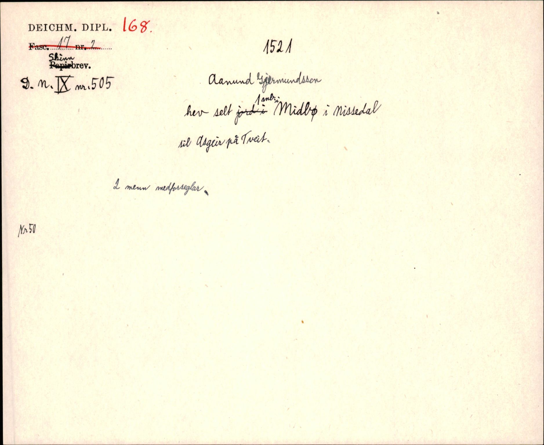 Riksarkivets diplomsamling, AV/RA-EA-5965/F35/F35j/L0001: Regestsedler: Deichmanske diplomer nr. 1-450, s. 347