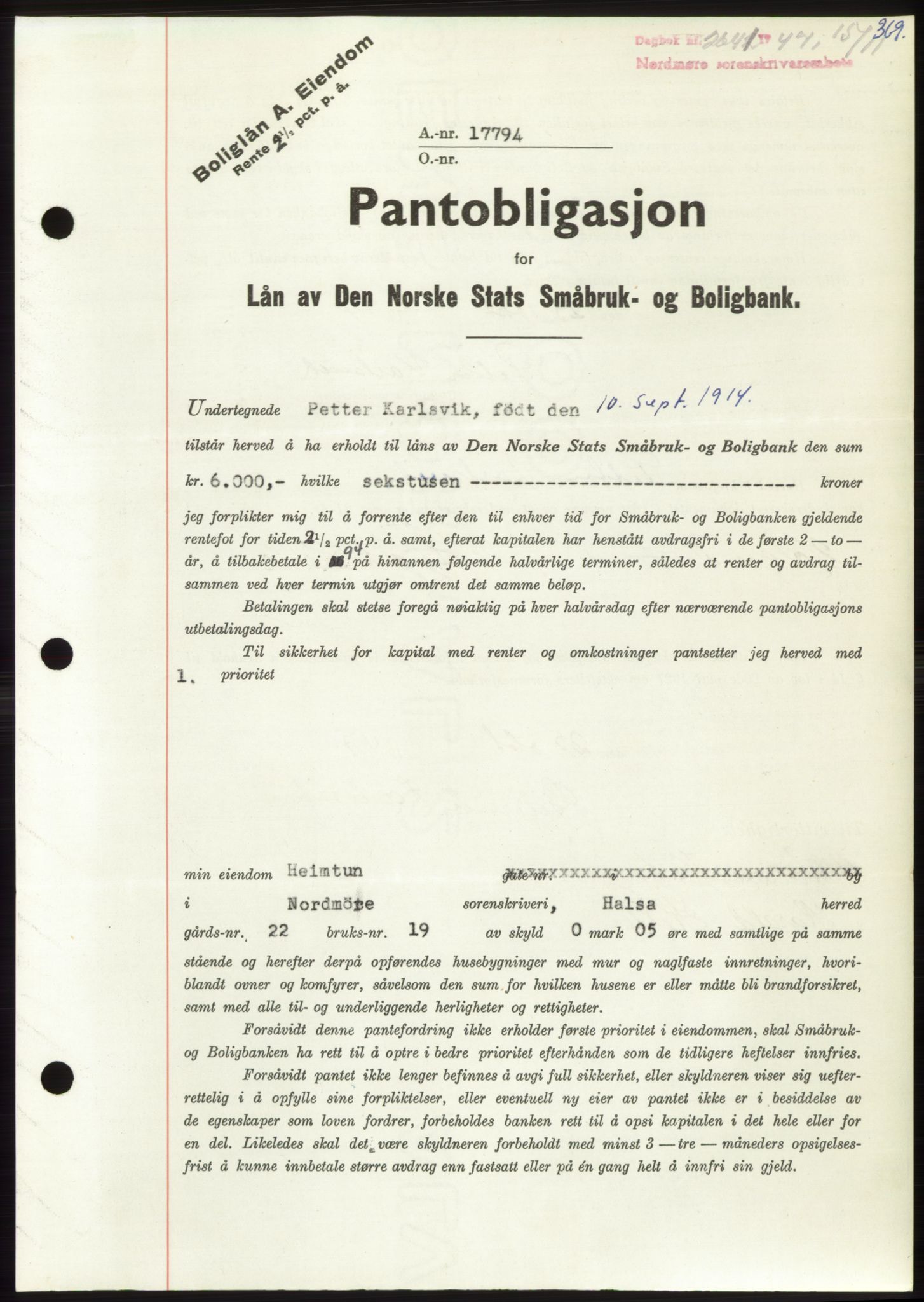 Nordmøre sorenskriveri, AV/SAT-A-4132/1/2/2Ca: Pantebok nr. B97, 1947-1948, Dagboknr: 2641/1947