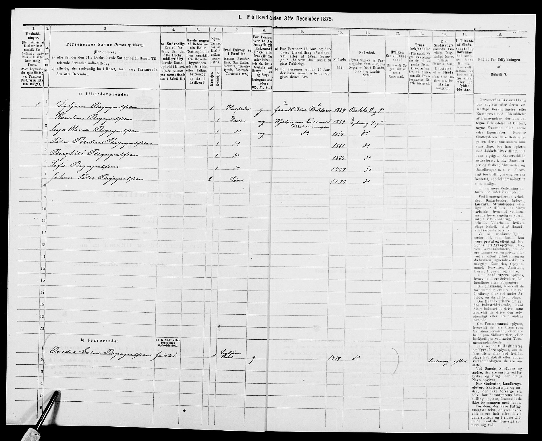 SAK, Folketelling 1875 for 0915P Dypvåg prestegjeld, 1875, s. 341