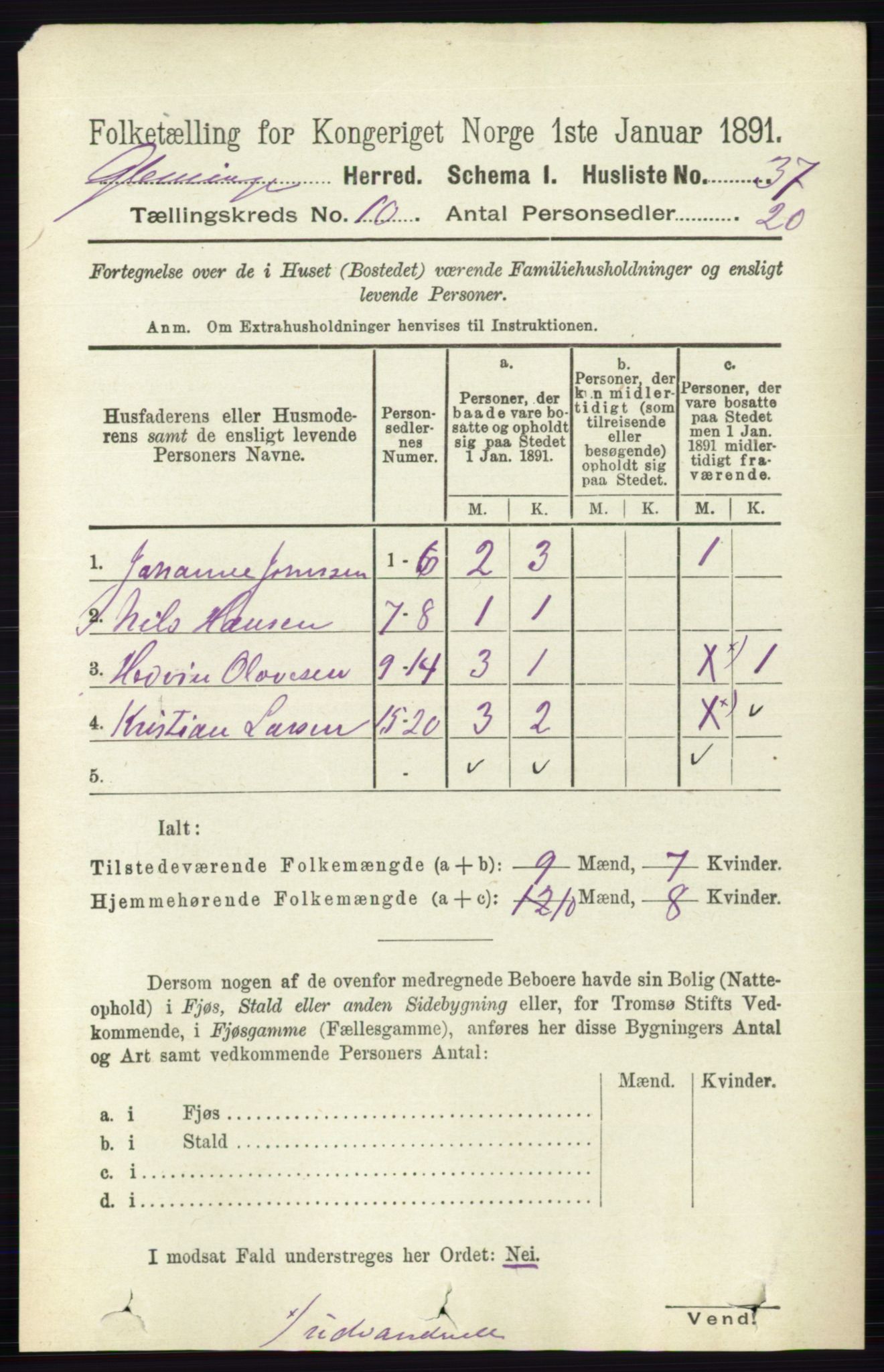 RA, Folketelling 1891 for 0132 Glemmen herred, 1891, s. 9937