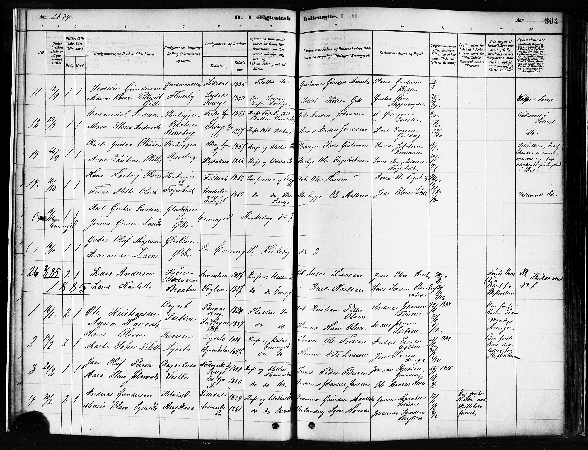 Idd prestekontor Kirkebøker, AV/SAO-A-10911/F/Fc/L0006b: Ministerialbok nr. III 6B, 1878-1903, s. 304