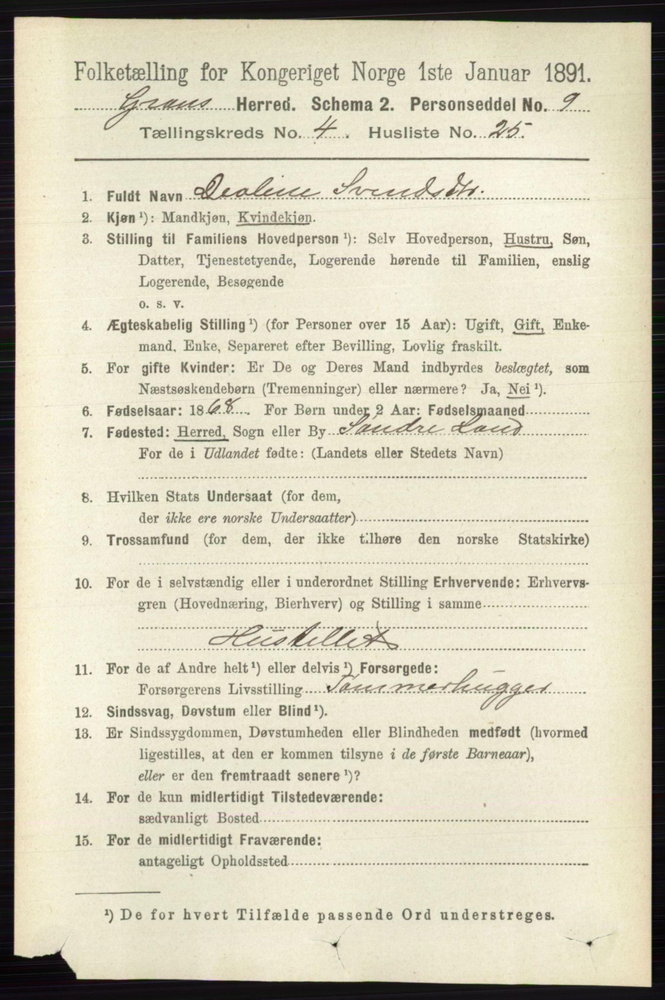 RA, Folketelling 1891 for 0534 Gran herred, 1891, s. 1317