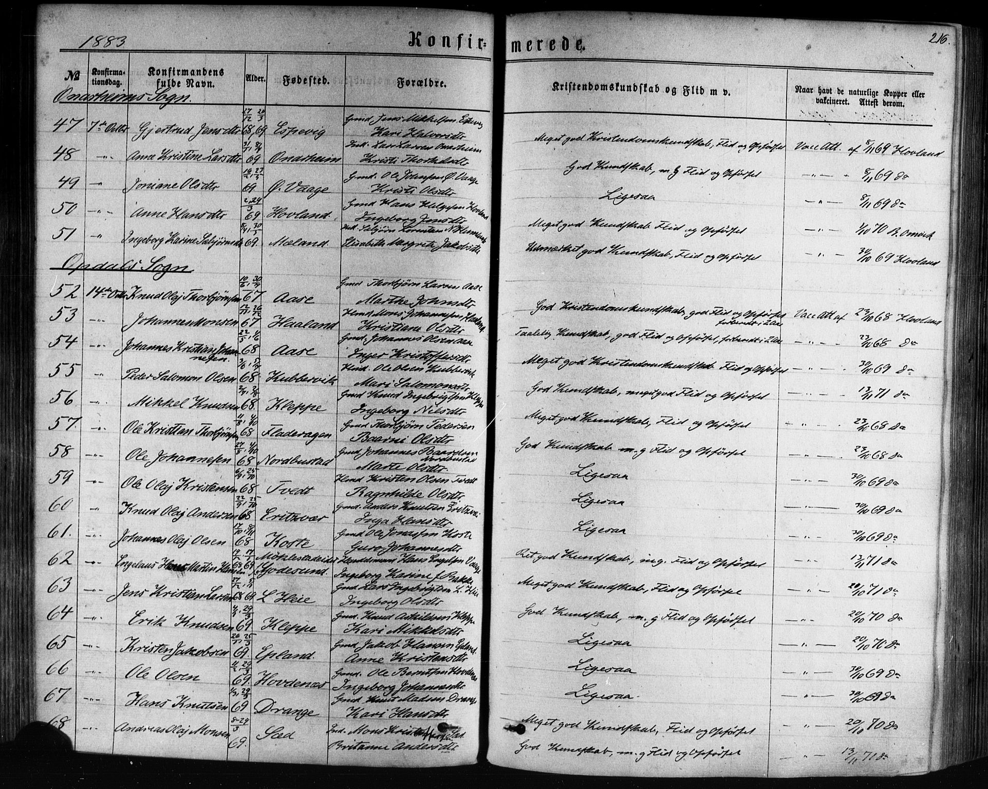 Tysnes sokneprestembete, AV/SAB-A-78601/H/Haa: Ministerialbok nr. A 12, 1872-1886, s. 216