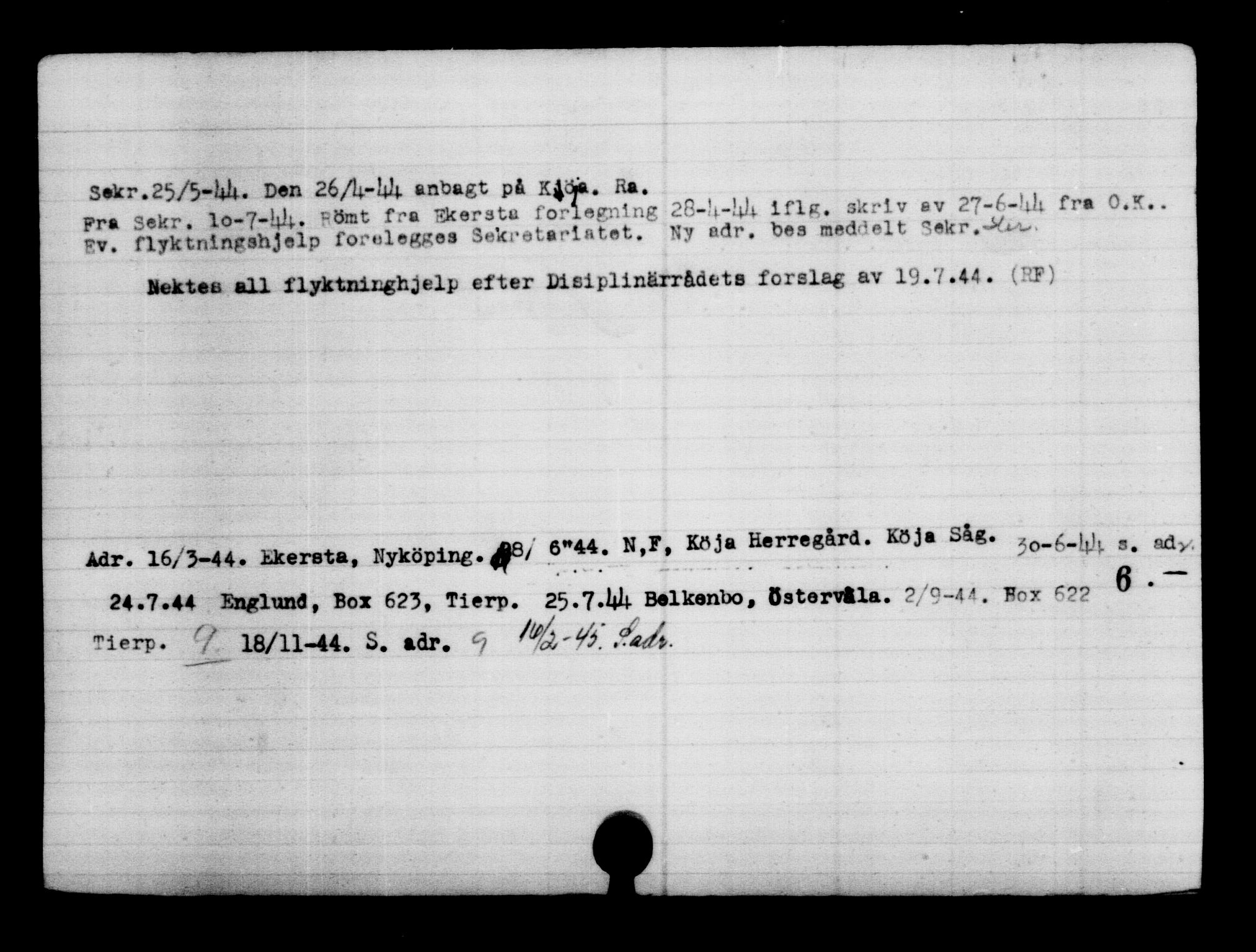 Den Kgl. Norske Legasjons Flyktningskontor, RA/S-6753/V/Va/L0006: Kjesäterkartoteket.  Flyktningenr. 9400-12711, 1940-1945, s. 1050