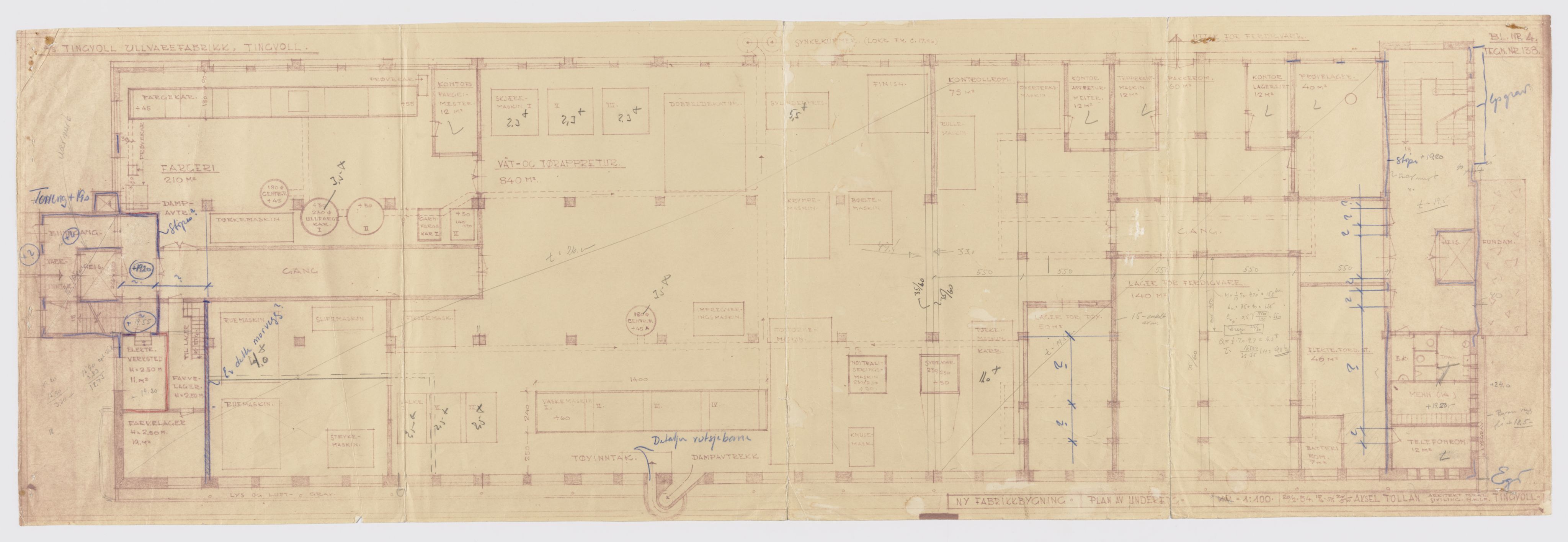 Tingvoll Ullvarefabrikk, IKAM/P-00482/T/Ta/L0020: Diverse arkitektstegninger, 1950-1954