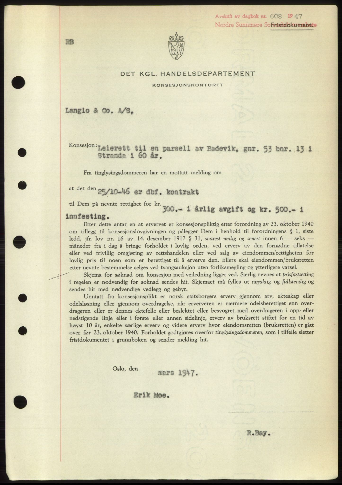 Nordre Sunnmøre sorenskriveri, SAT/A-0006/1/2/2C/2Ca: Pantebok nr. B6-14 b, 1946-1947, Dagboknr: 608/1947