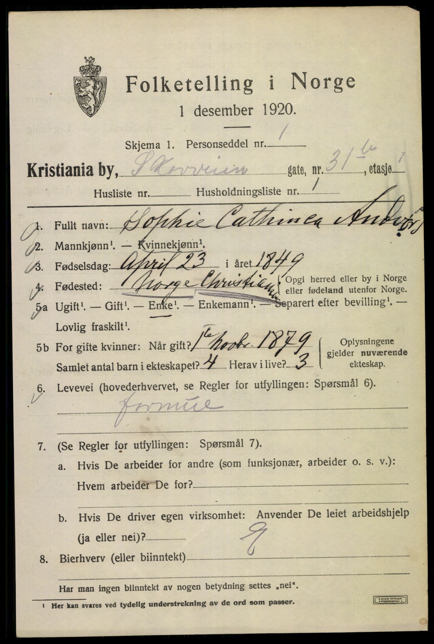 SAO, Folketelling 1920 for 0301 Kristiania kjøpstad, 1920, s. 517105