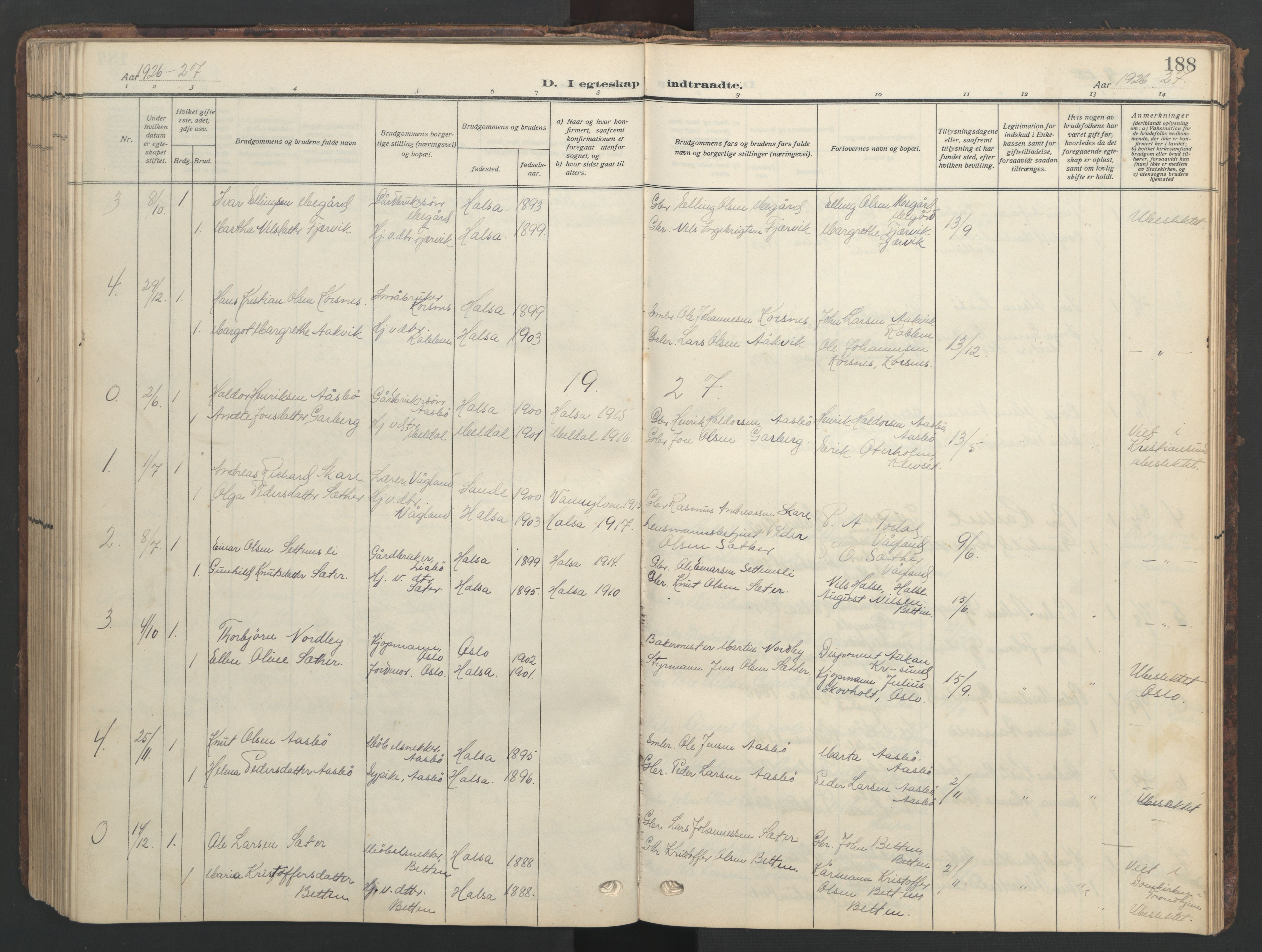 Ministerialprotokoller, klokkerbøker og fødselsregistre - Møre og Romsdal, SAT/A-1454/576/L0891: Klokkerbok nr. 576C02, 1909-1946, s. 188