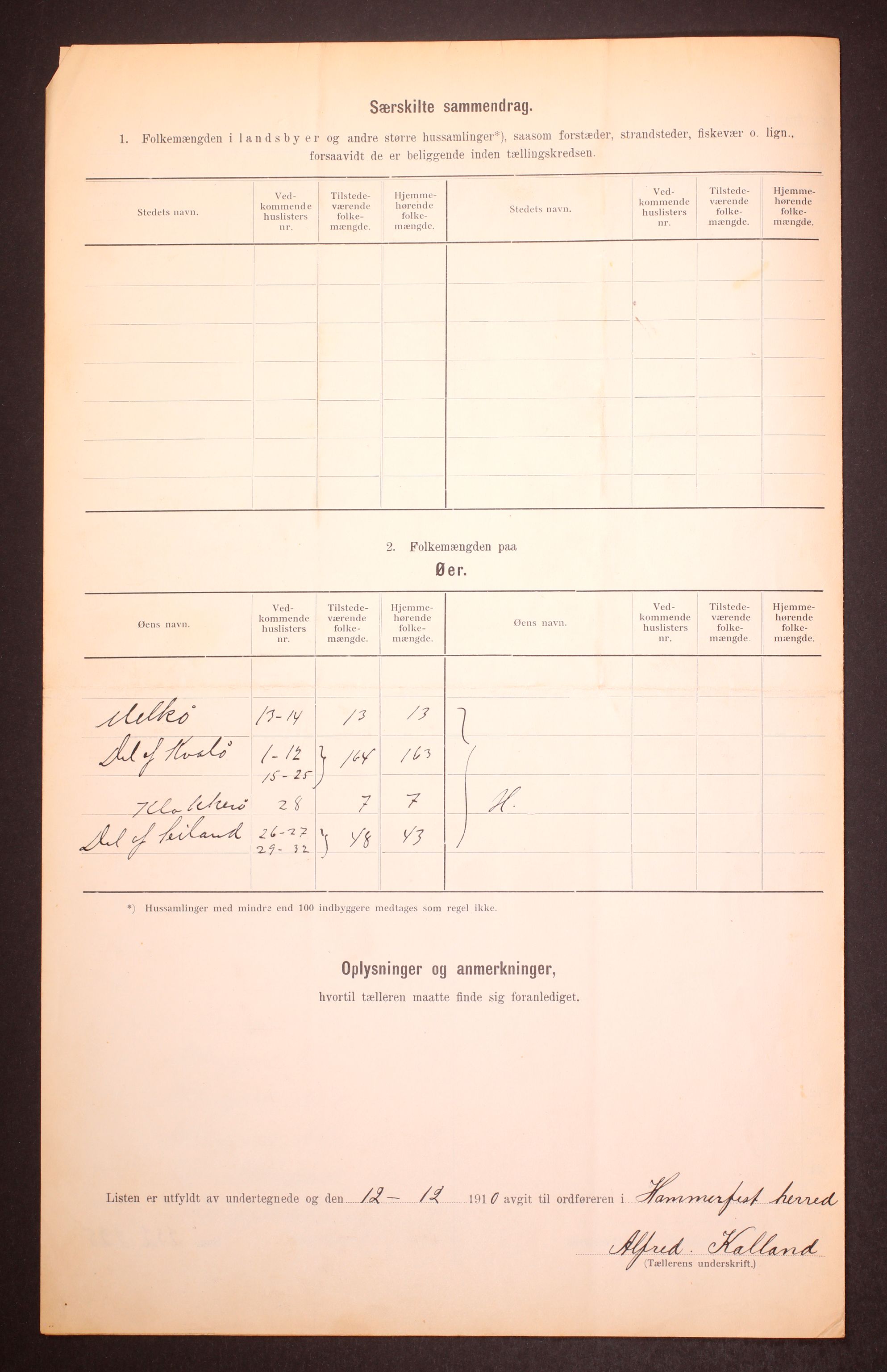 RA, Folketelling 1910 for 2016 Hammerfest herred, 1910, s. 6