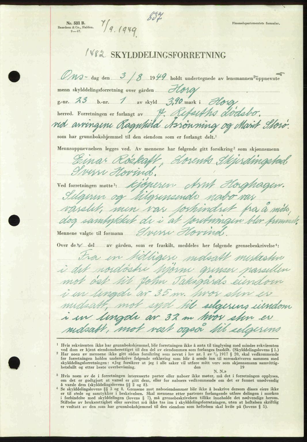 Gauldal sorenskriveri, SAT/A-0014/1/2/2C: Pantebok nr. A8, 1949-1949, Dagboknr: 1482/1949