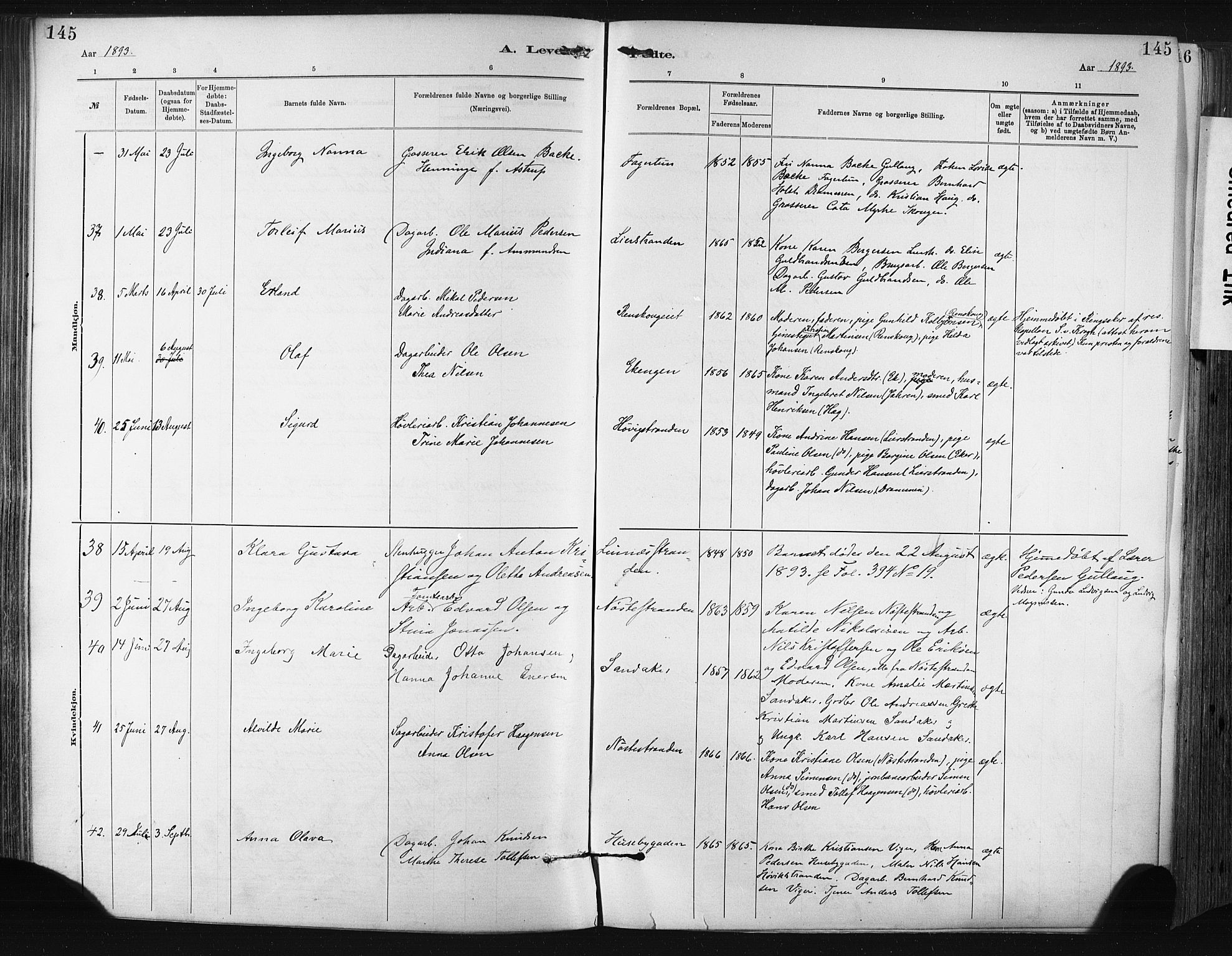 Lier kirkebøker, AV/SAKO-A-230/F/Fa/L0015: Ministerialbok nr. I 15, 1883-1894, s. 145