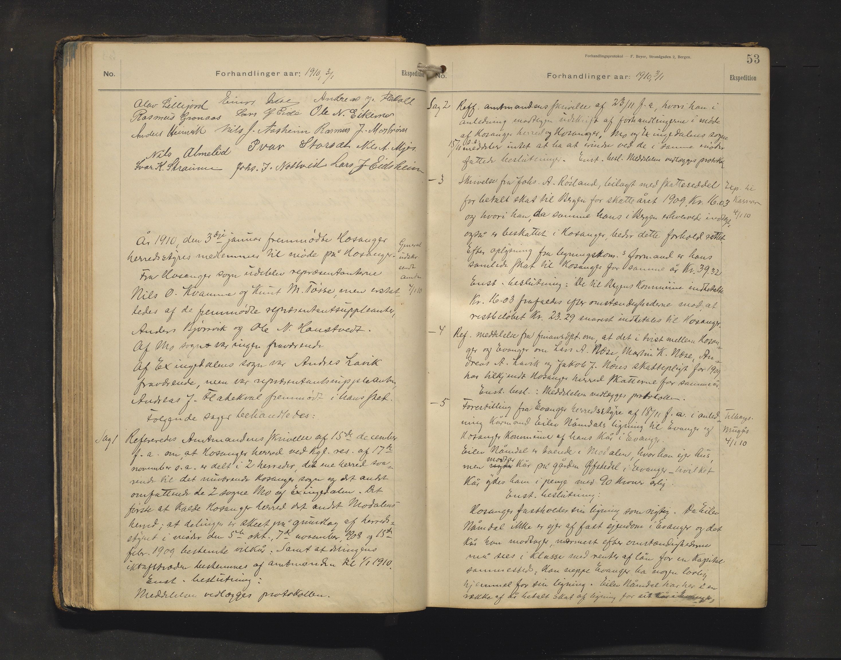 Hosanger kommune. Formannskapet, IKAH/1253a-021/A/Aa/L0004: Møtebok for formannskap og heradstyre , 1907-1917, s. 53